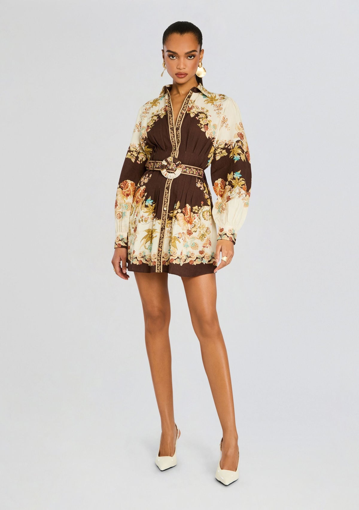 Rohi Short Dress w/ Belt by Hemant & Nandita in Brown Mix, product image 1