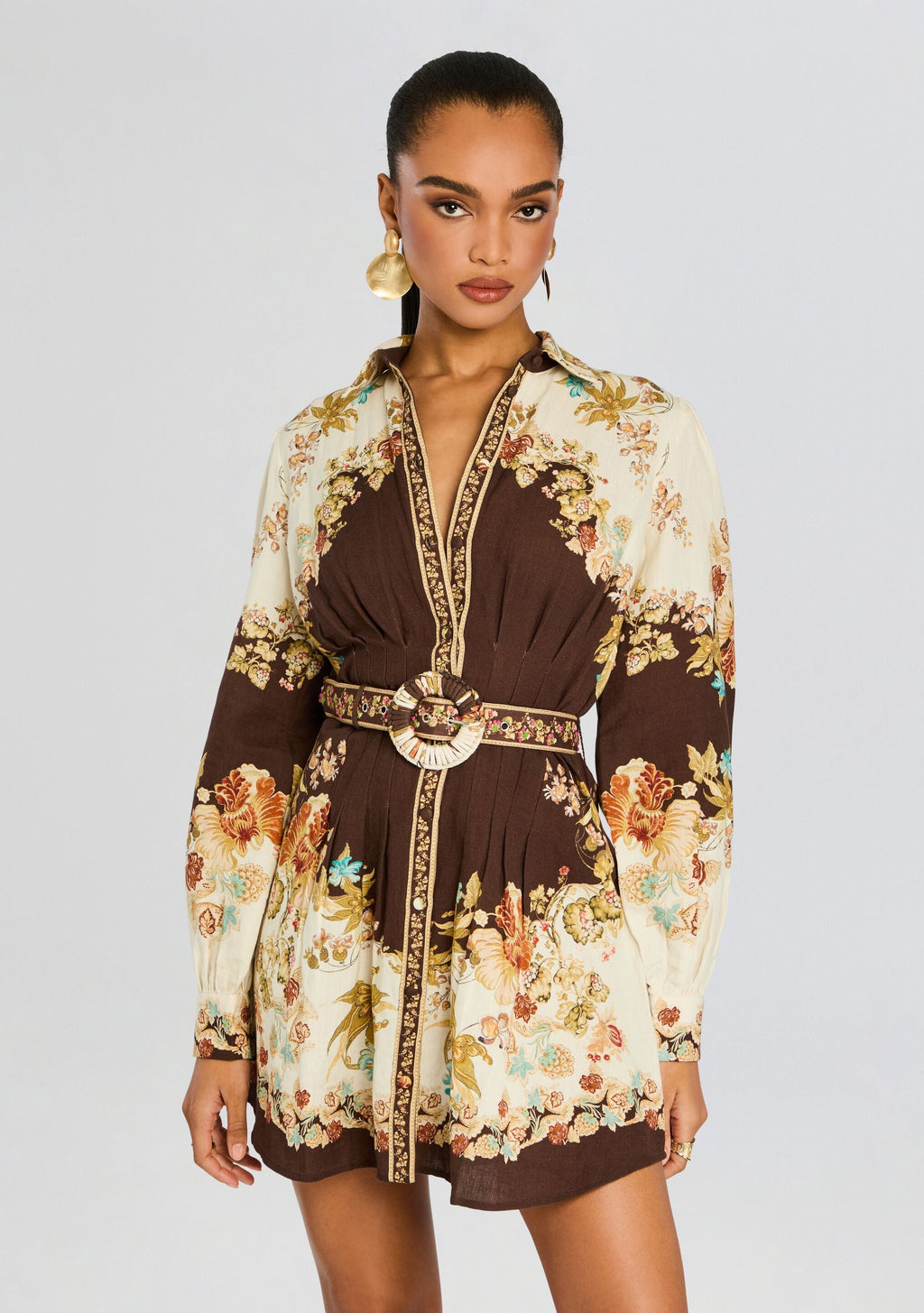 Rohi Short Dress w/ Belt by Hemant & Nandita in Brown Mix, product image 2