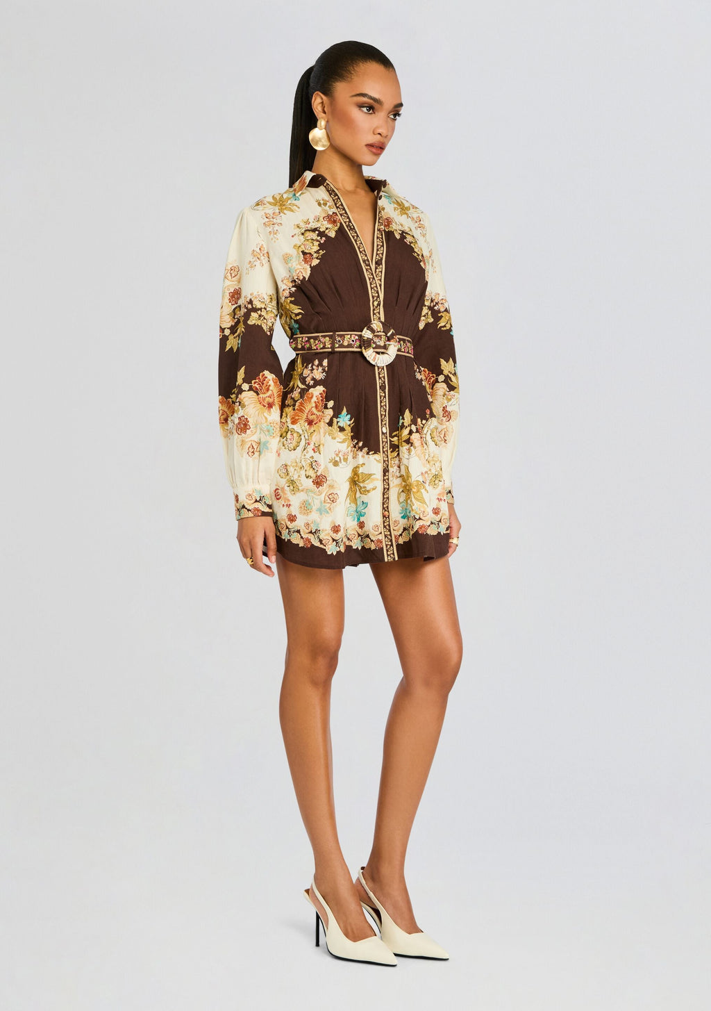 Rohi Short Dress w/ Belt by Hemant & Nandita in Brown Mix, product image 3