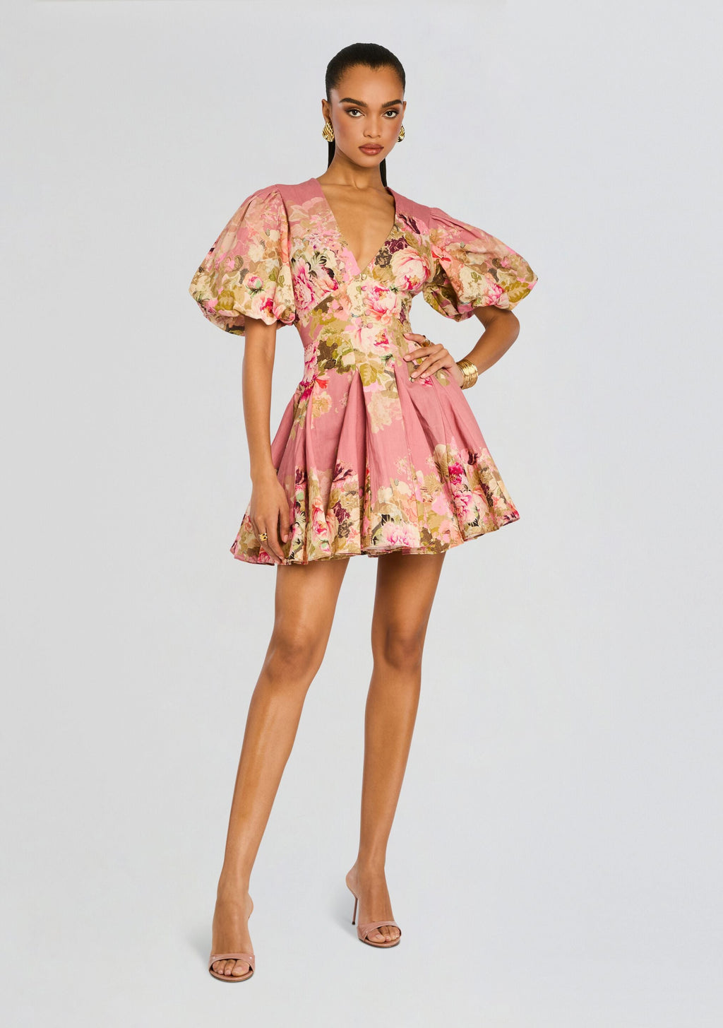 Sama Short Dress by Hemant & Nandita in Peach Floral, product image 1