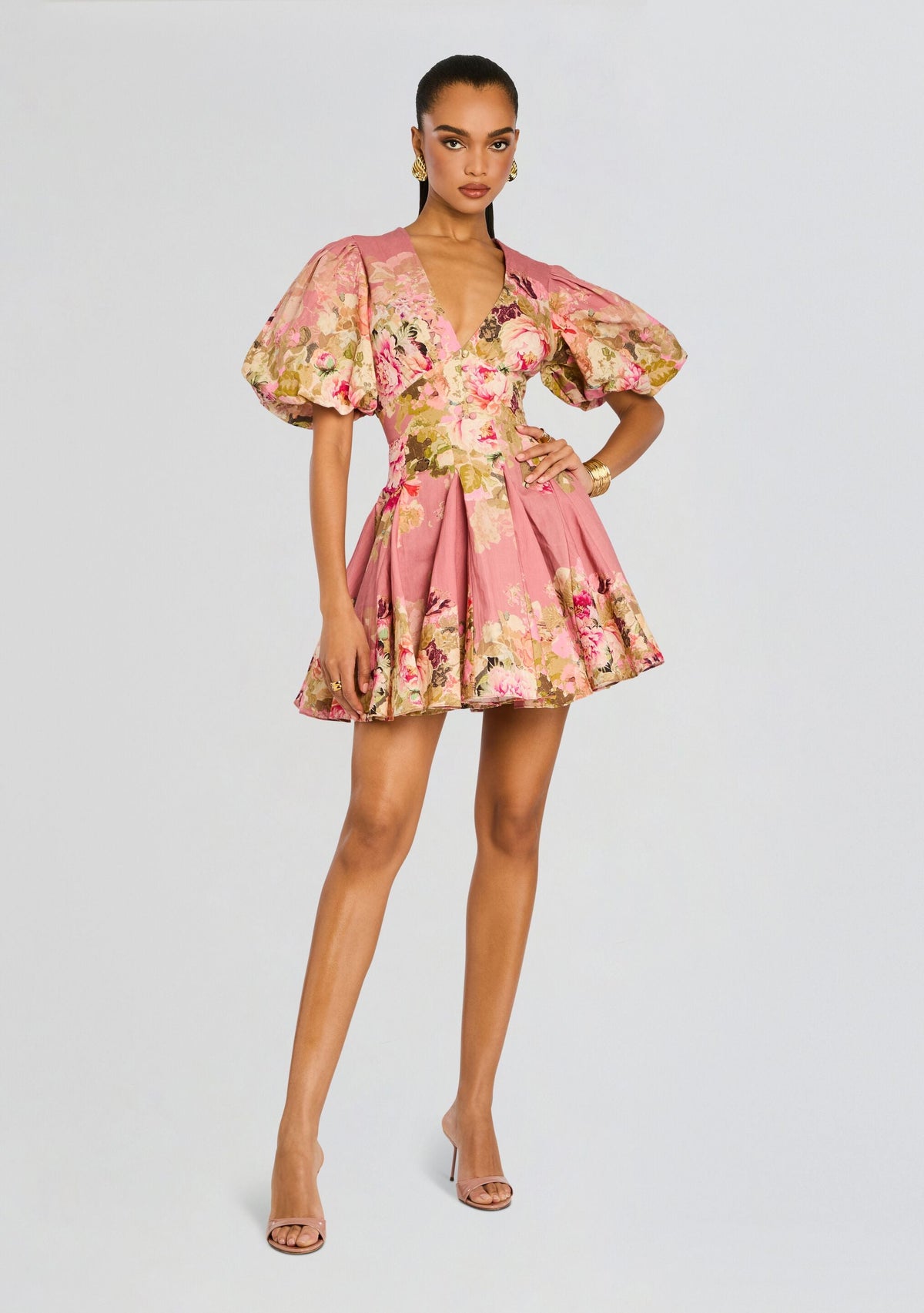 Sama Short Dress by Hemant & Nandita in Peach Floral, product image 1