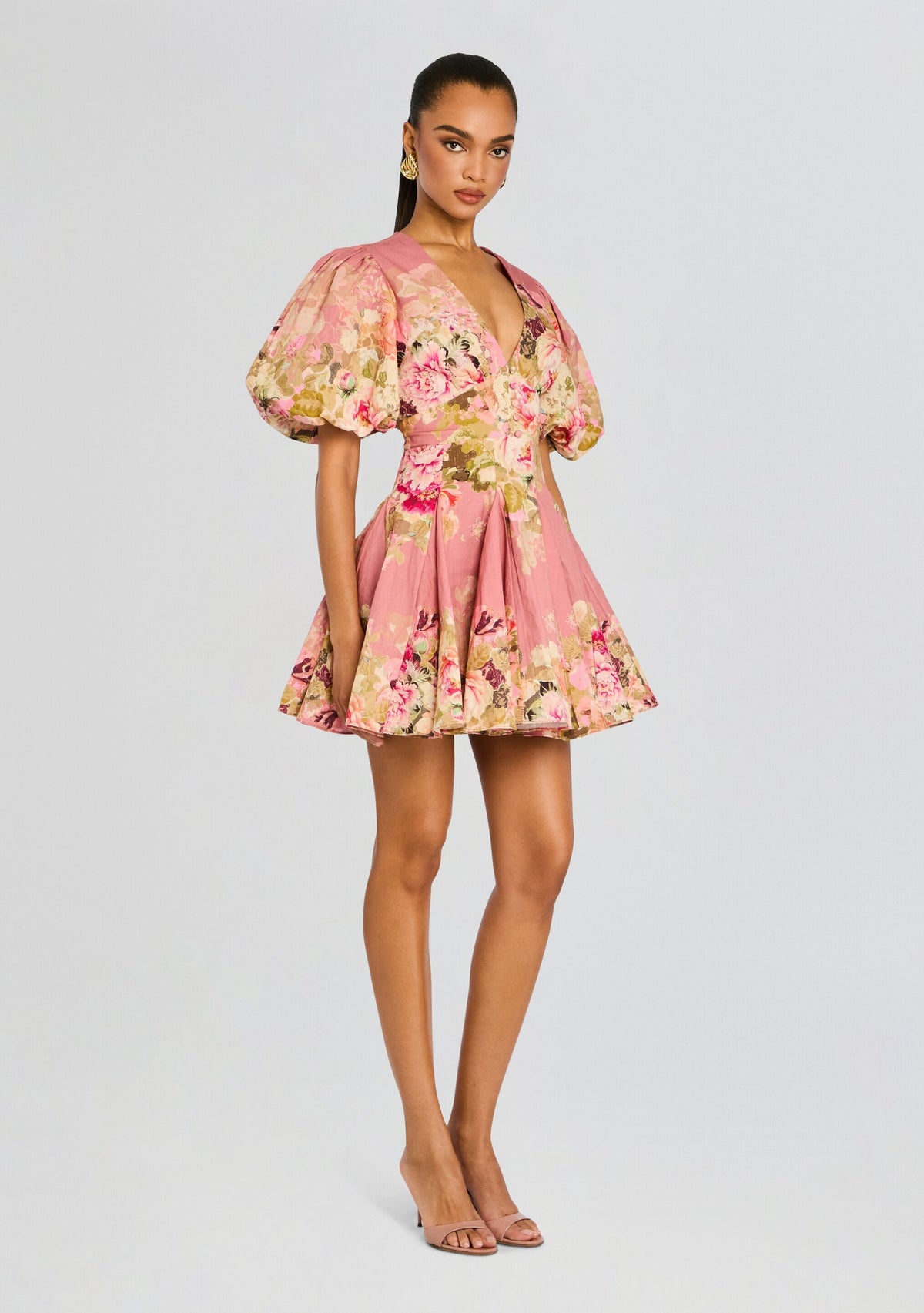 Sama Short Dress by Hemant & Nandita in Peach Floral, product image 3