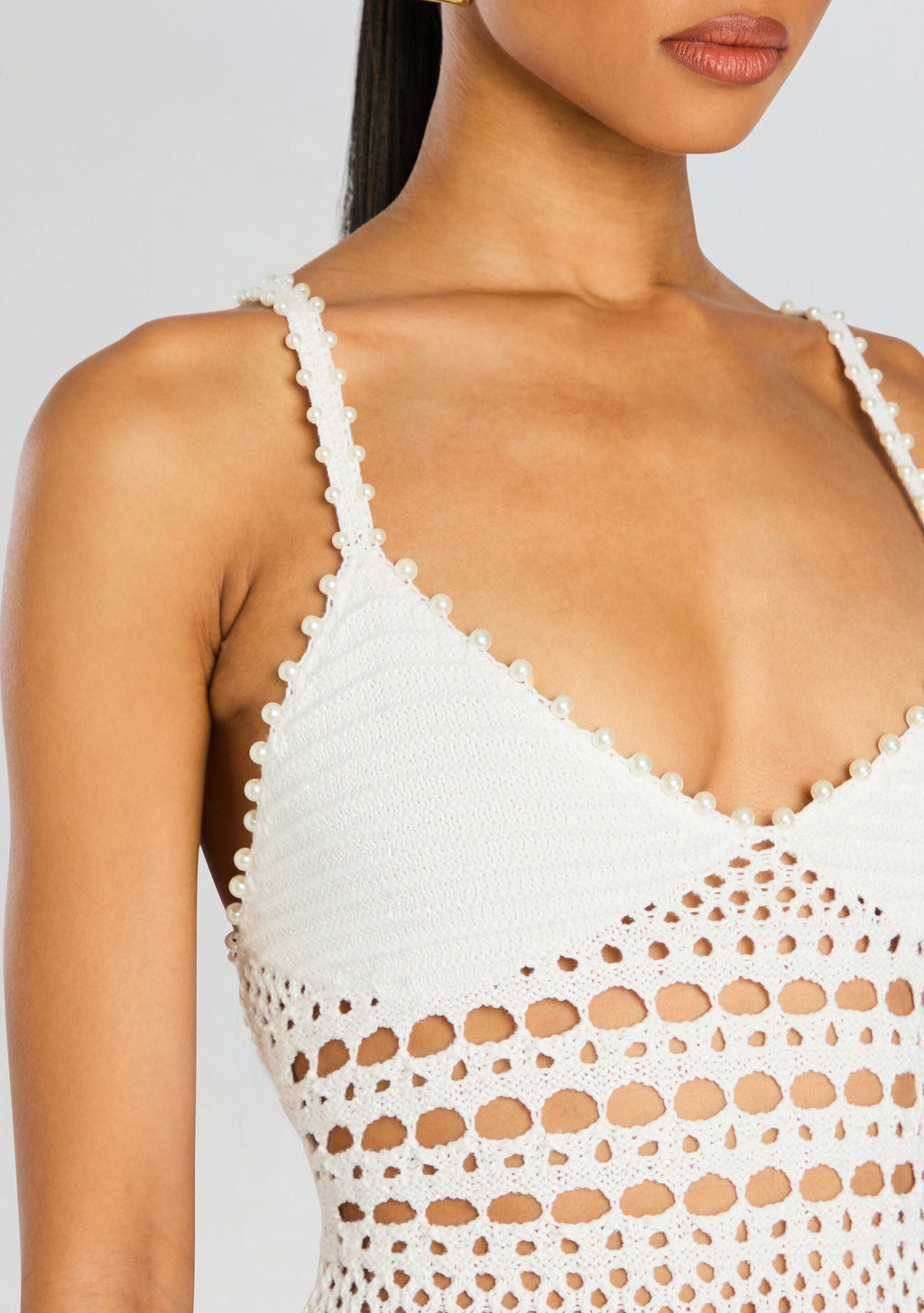 Belize Metallic Crochet Dress by retrofête in Metallic White, product image 2