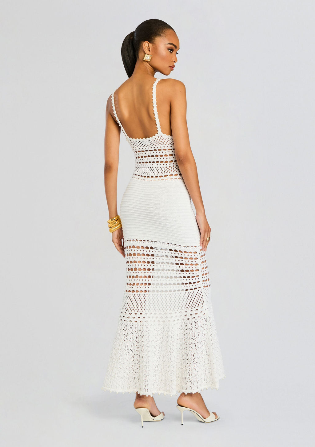 Belize Metallic Crochet Dress by retrofête in Metallic White, product image 4