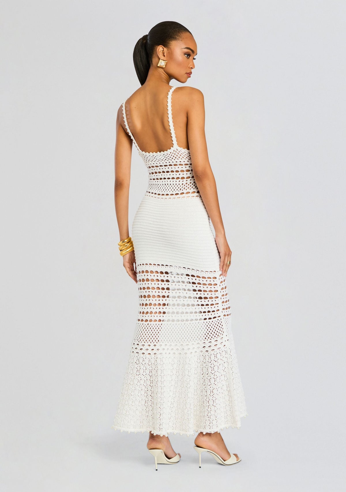 Belize Metallic Crochet Dress by retrofête in Metallic White, product image 4