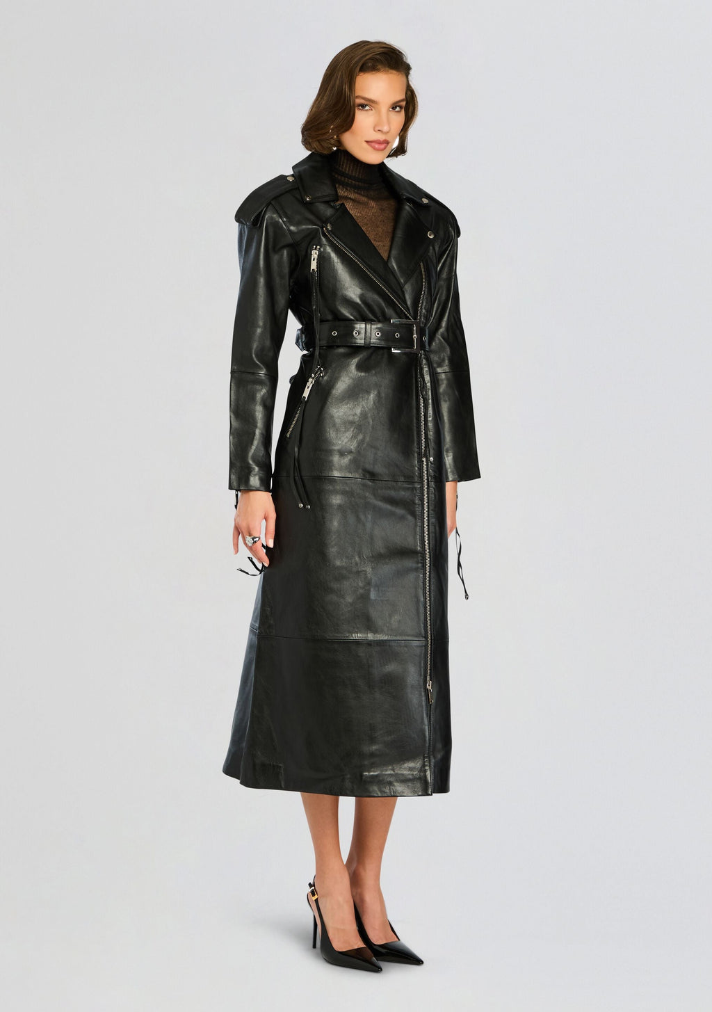 Knightley Leather Trench Coat by retrofête in Black, product image 3
