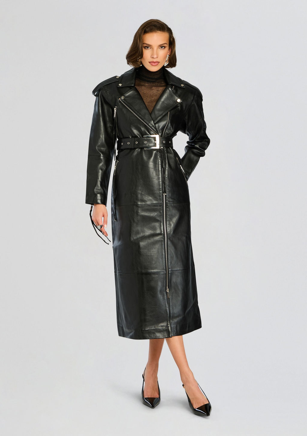Knightley Leather Trench Coat by retrofête in Black, product image 5