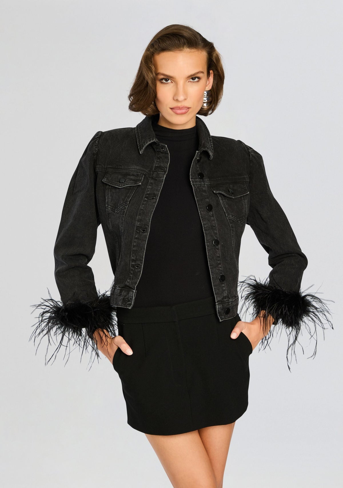 Libby Denim Jacket by retrofête in Black Feather, product image 1