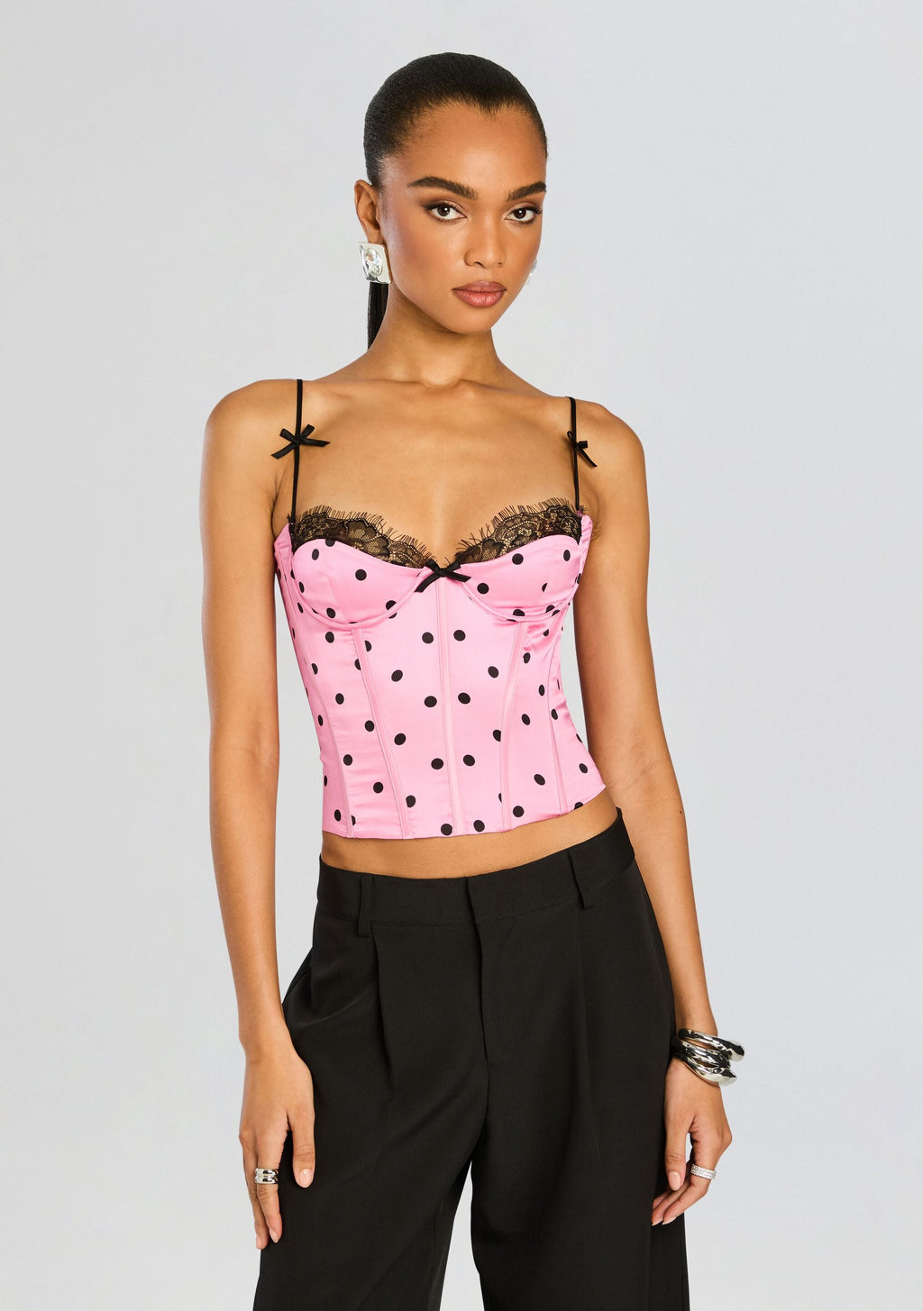 Marianne Corset Top by retrofête in Pink Polka Dots, product image 1