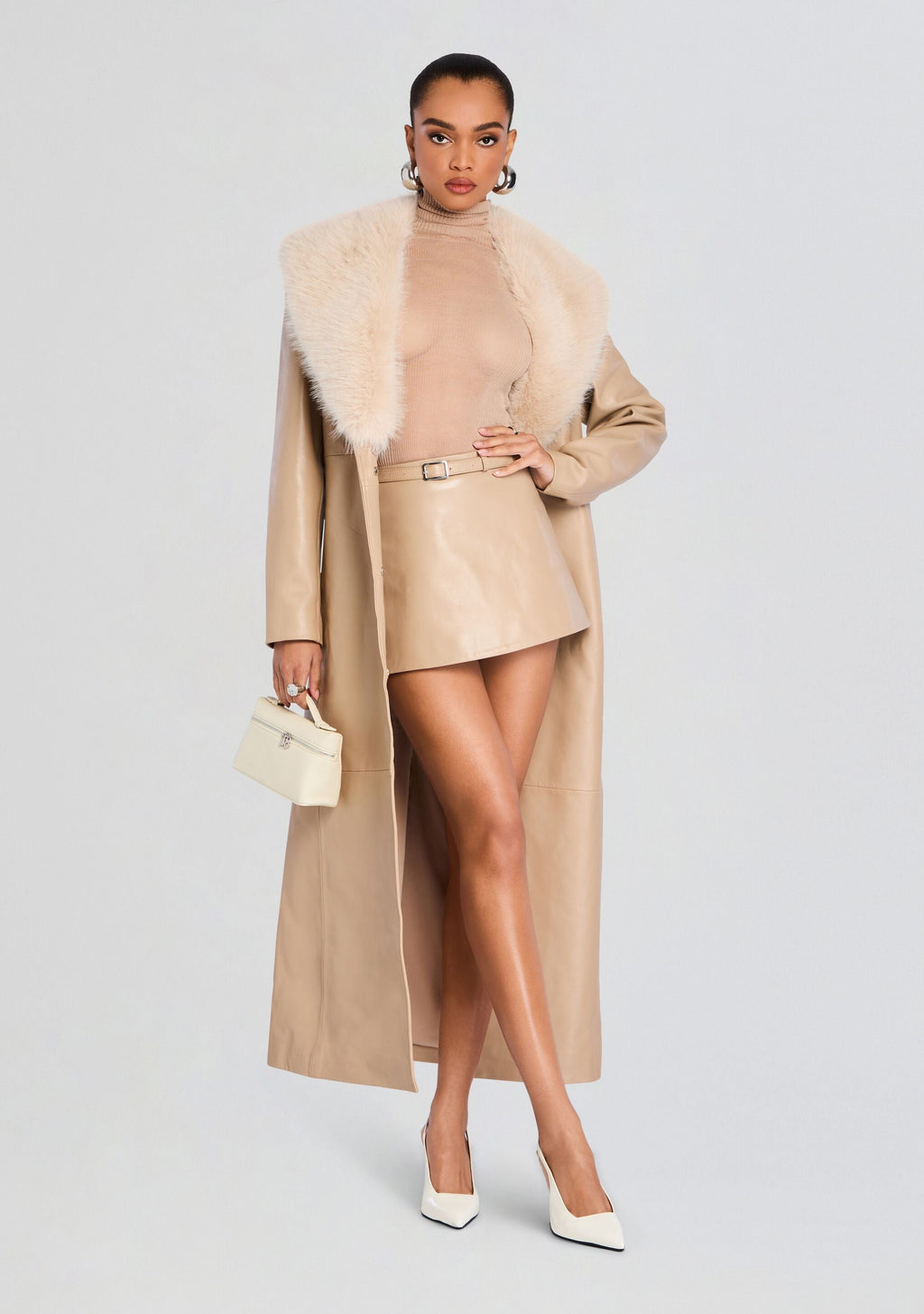 Nandie Leather Skirt by retrofête in Latte, product image 2
