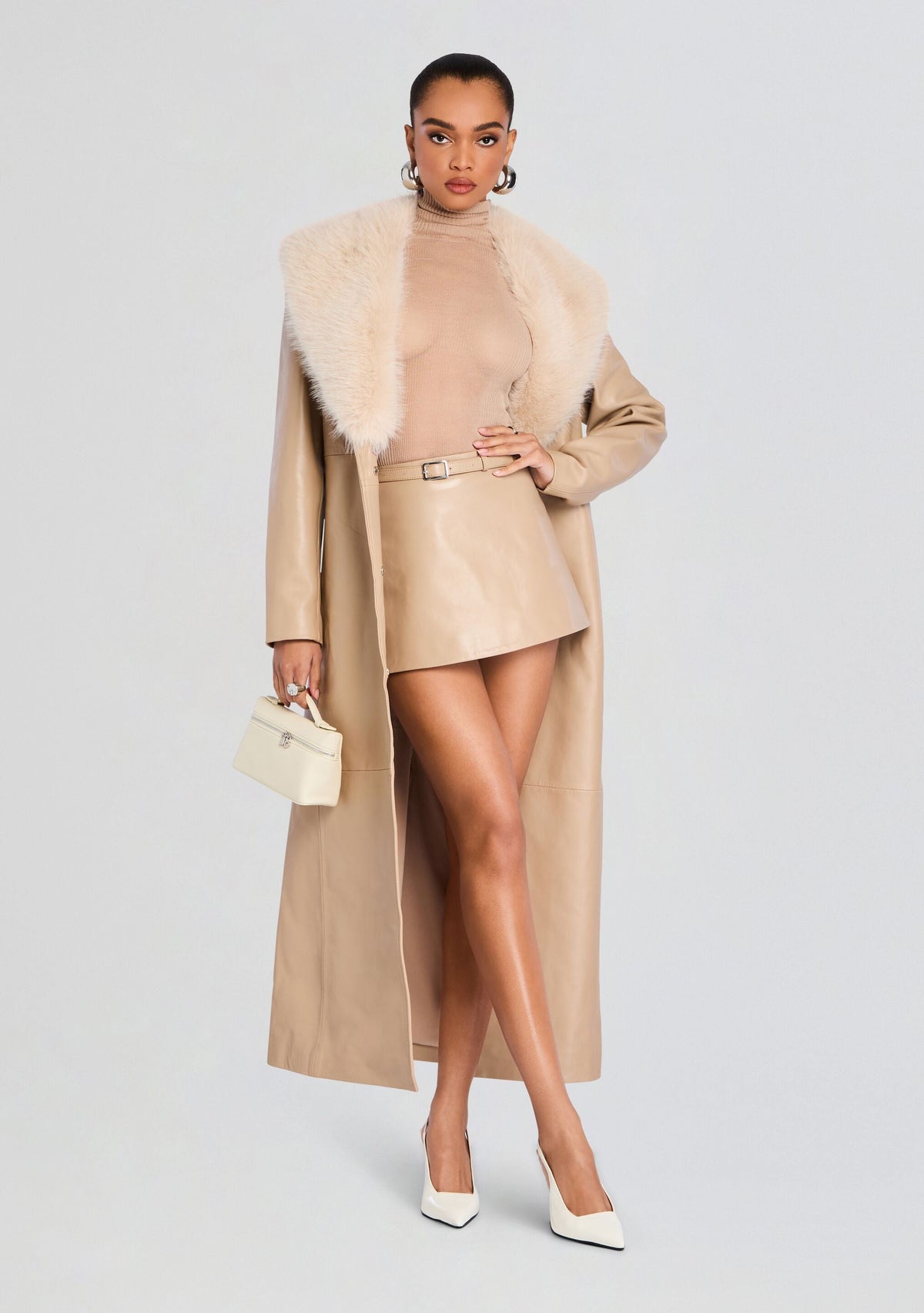 Nandie Leather Skirt by retrofête in Latte, product image 2
