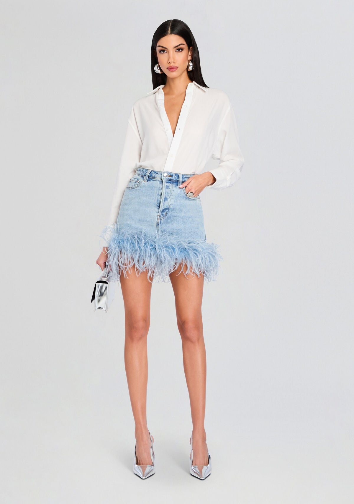 Elvie Denim Skirt by retrofête in Indigo Feather, product image 5