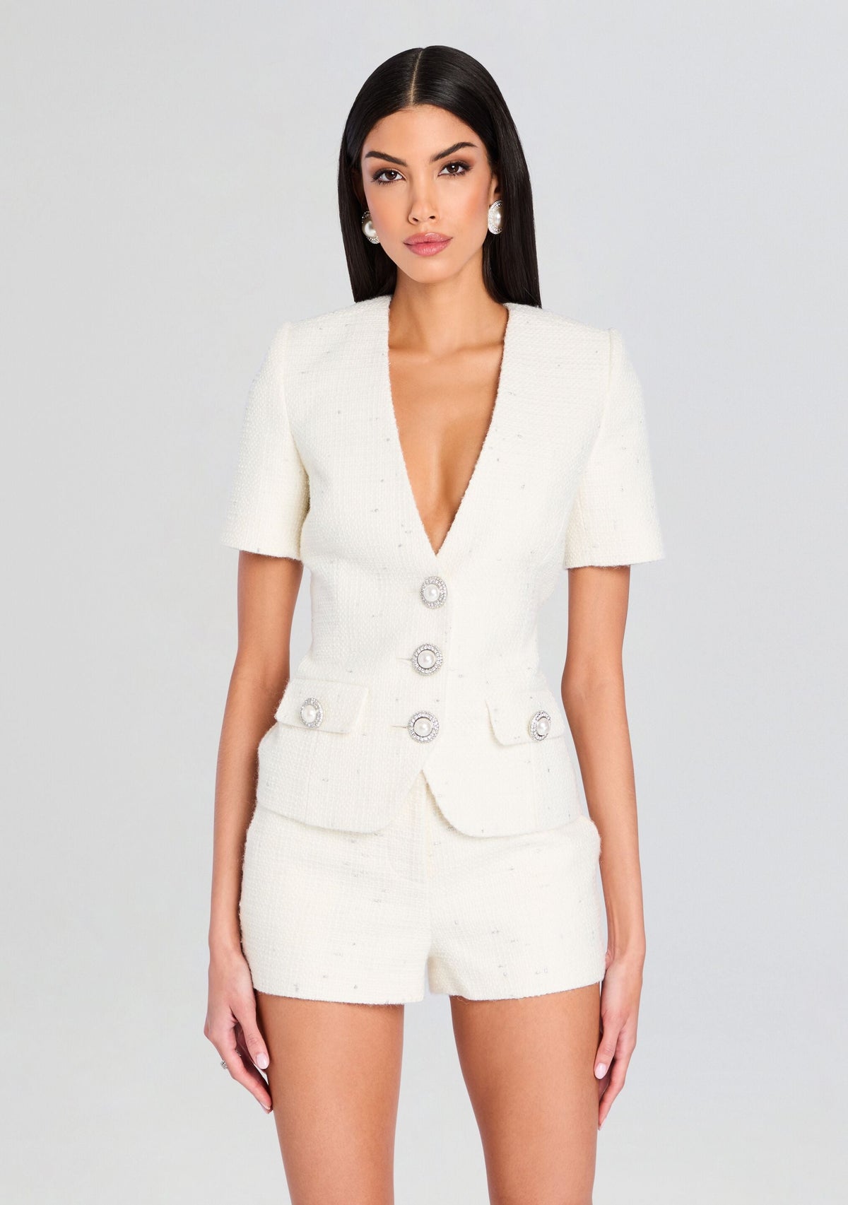 Makenna Tweed Top by retrofête in White/Silver, product image 1