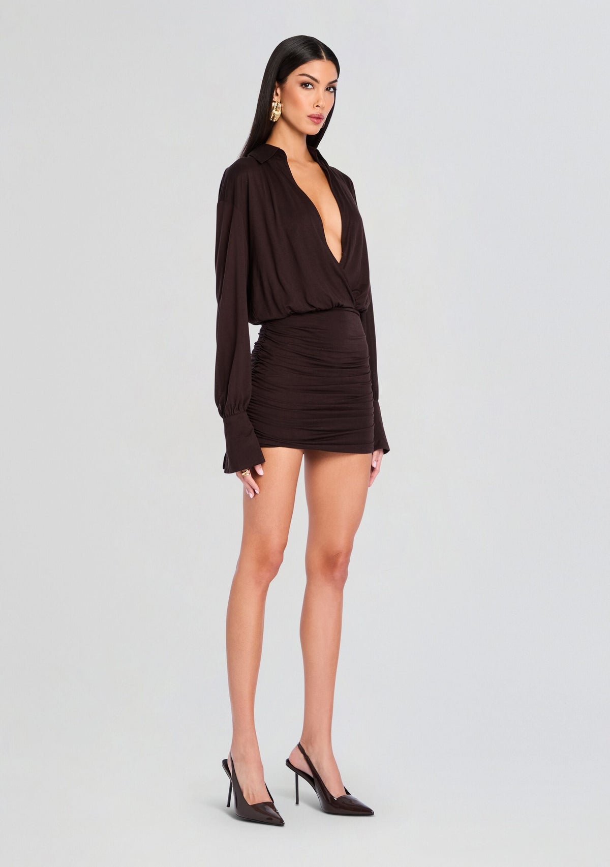 Myla Mini Dress by SEROYA in Ash Brown, product image 3