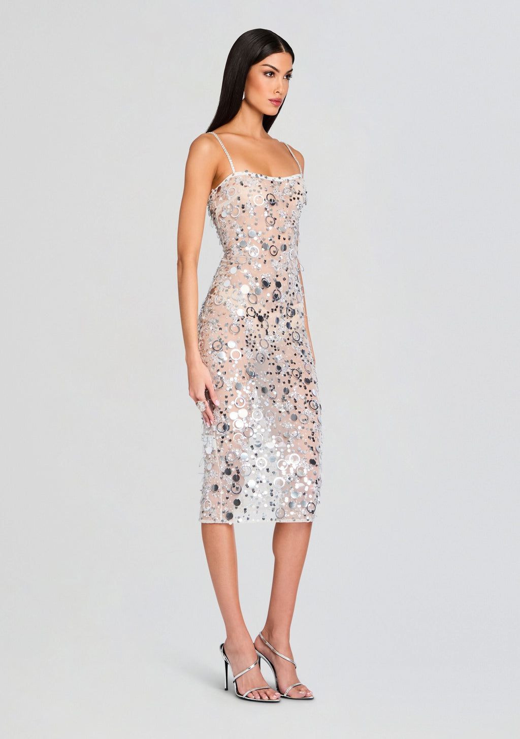 Yelena Sequin Dress by retrofête in White/Silver, product image 3