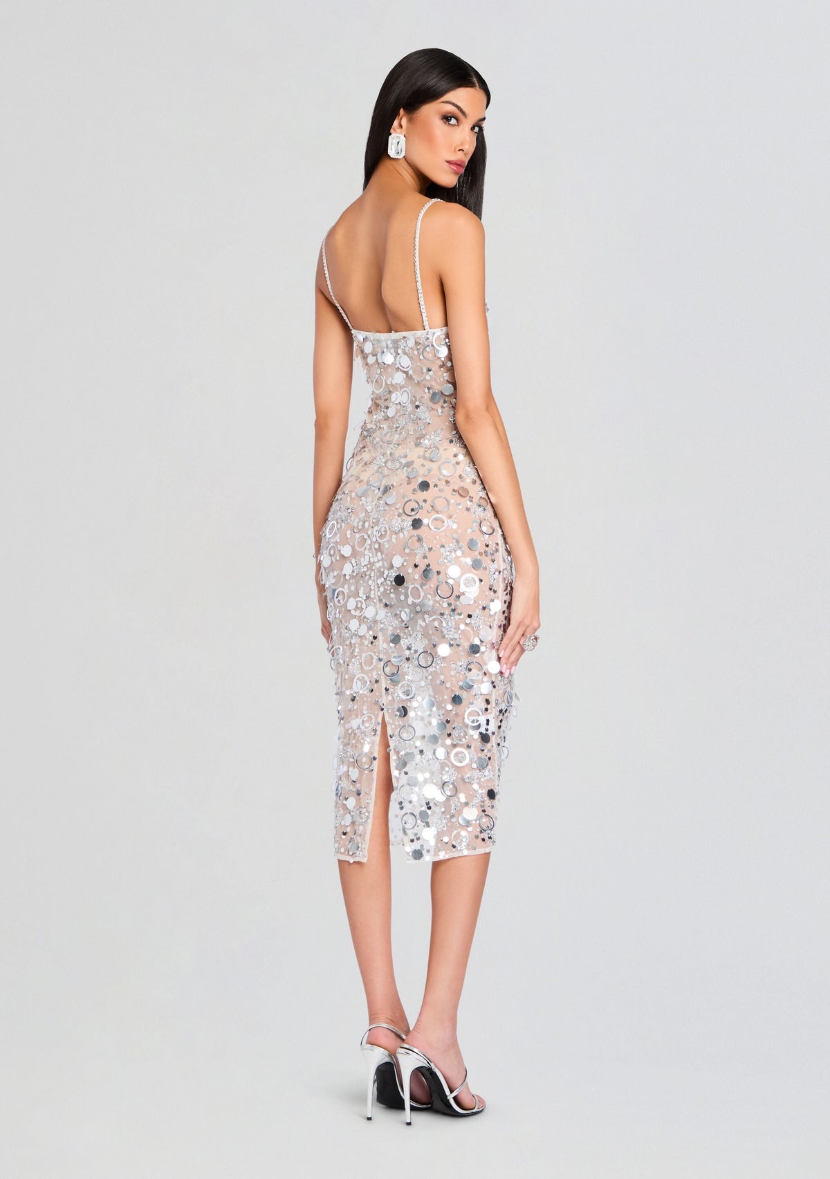 Yelena Sequin Dress by retrofête in White/Silver, product image 4