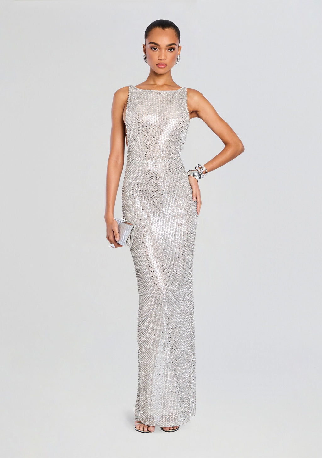 Asha Sequin Dress by retrofête in White/Silver, product image 5