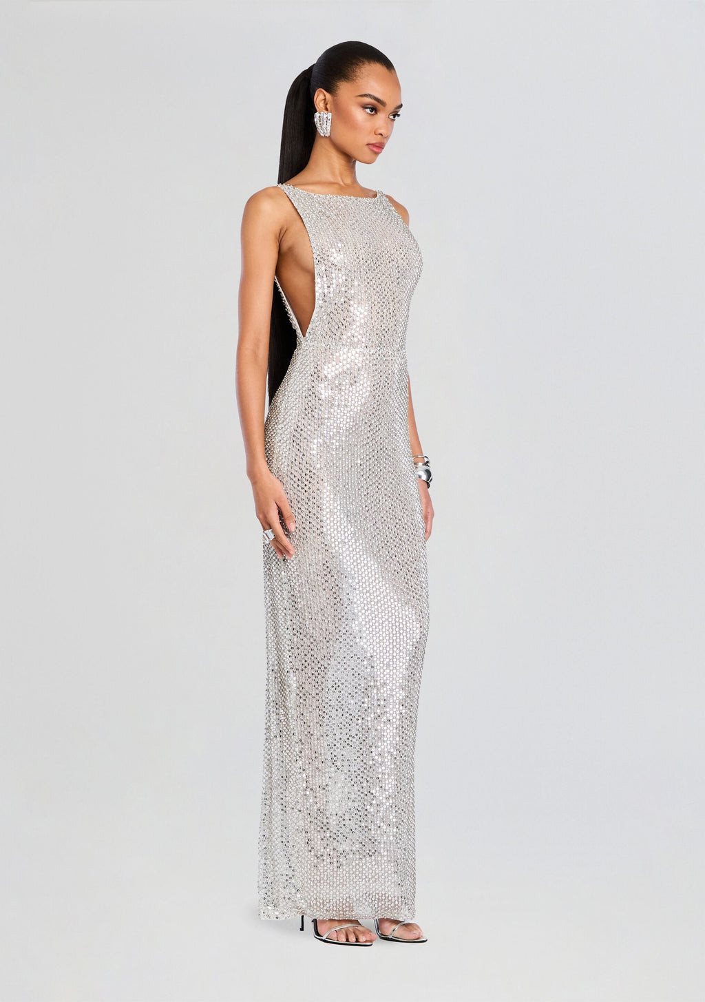 Asha Sequin Dress by retrofête in White/Silver, product image 3