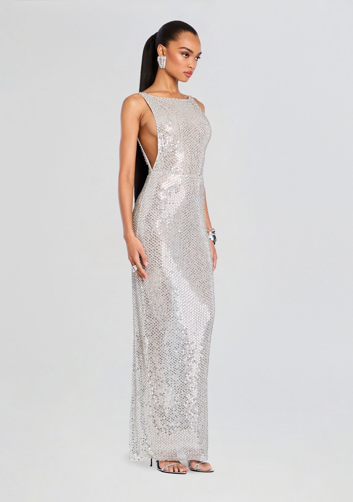 Asha Sequin Dress by retrofête in White/Silver, product image 3