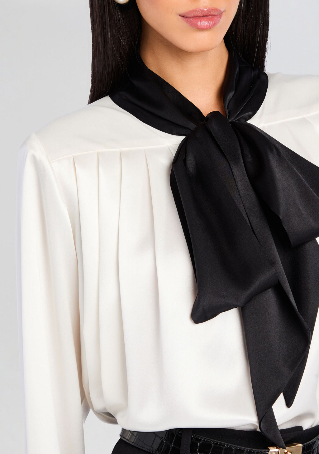 Camari Satin Shirt by retrofête in Black/White, product image 2
