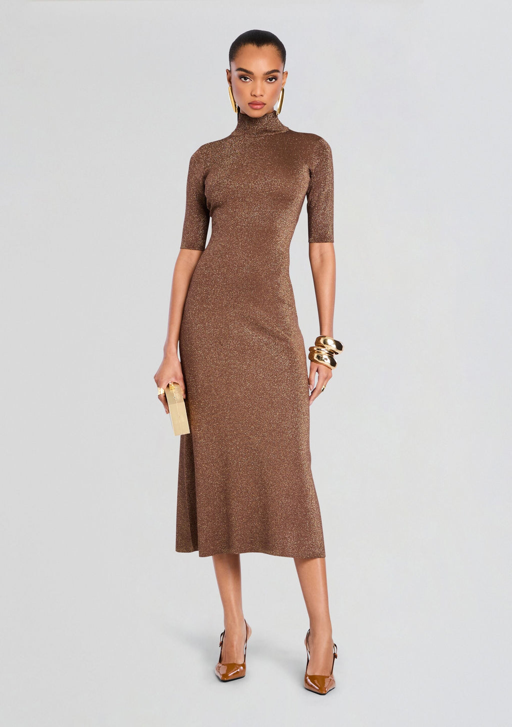 Maribel Metallic Knit Dress by retrofête in Metallic Pecan, product image 1