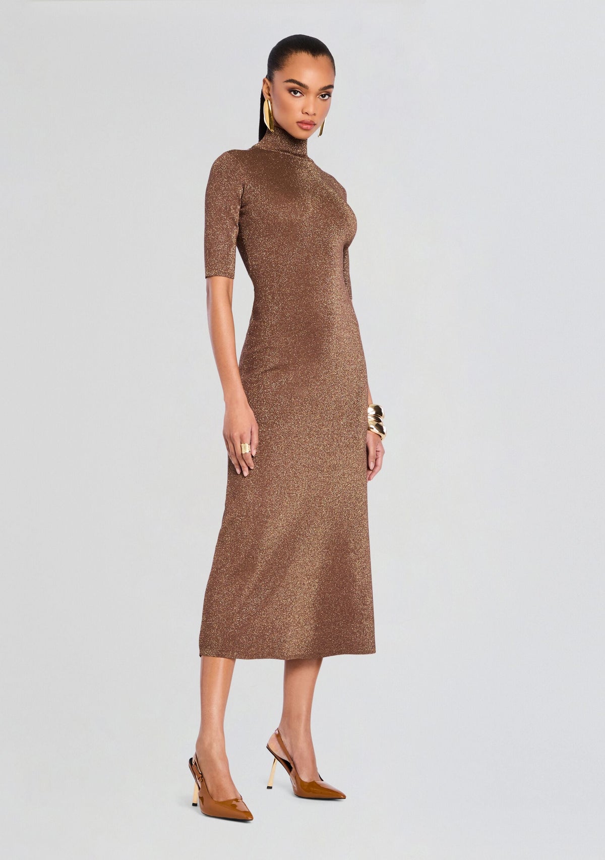 Maribel Metallic Knit Dress by retrofête in Metallic Pecan, product image 3