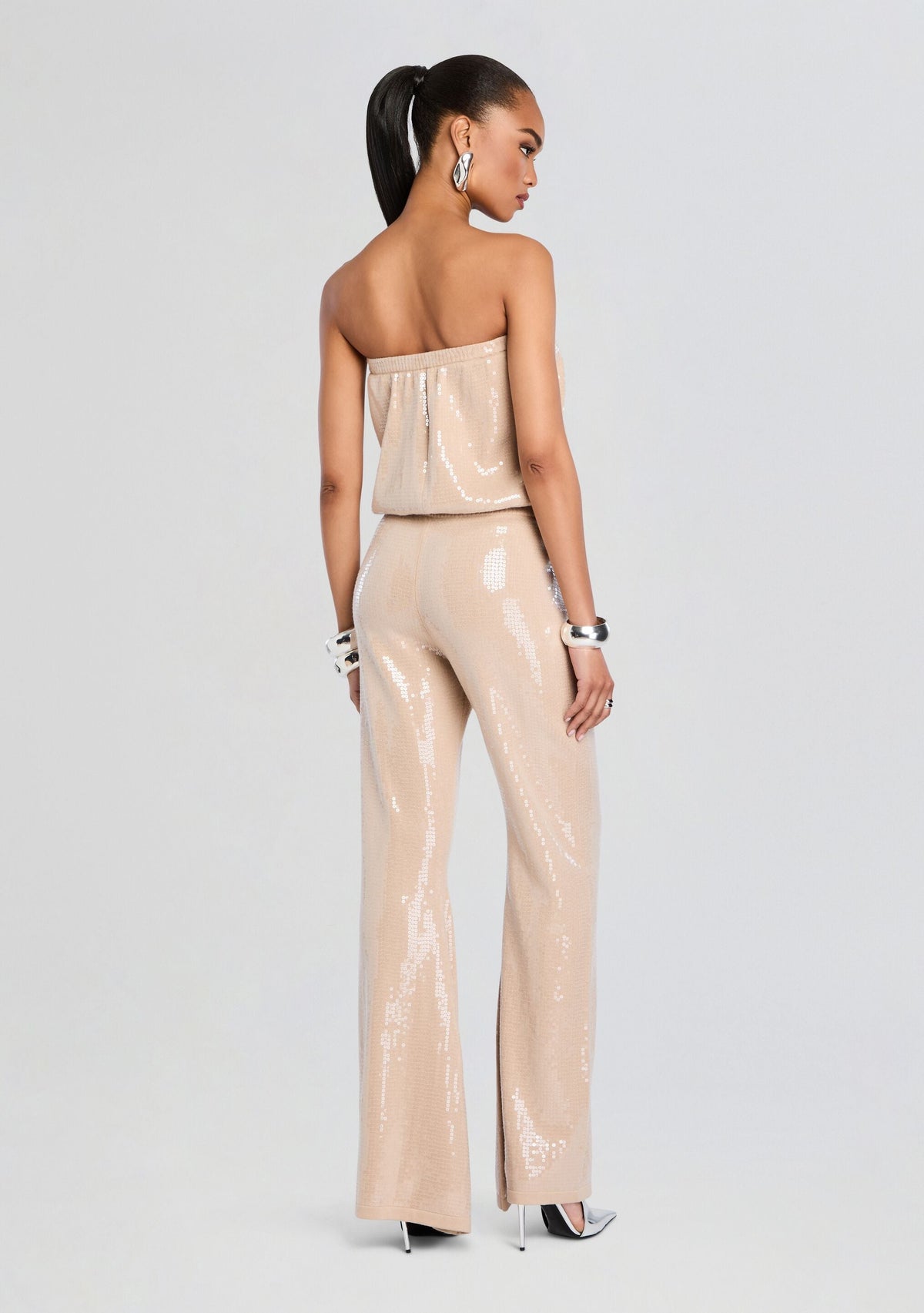 Allie Sequin Knit Jumpsuit by retrofête in Latte, product image 4