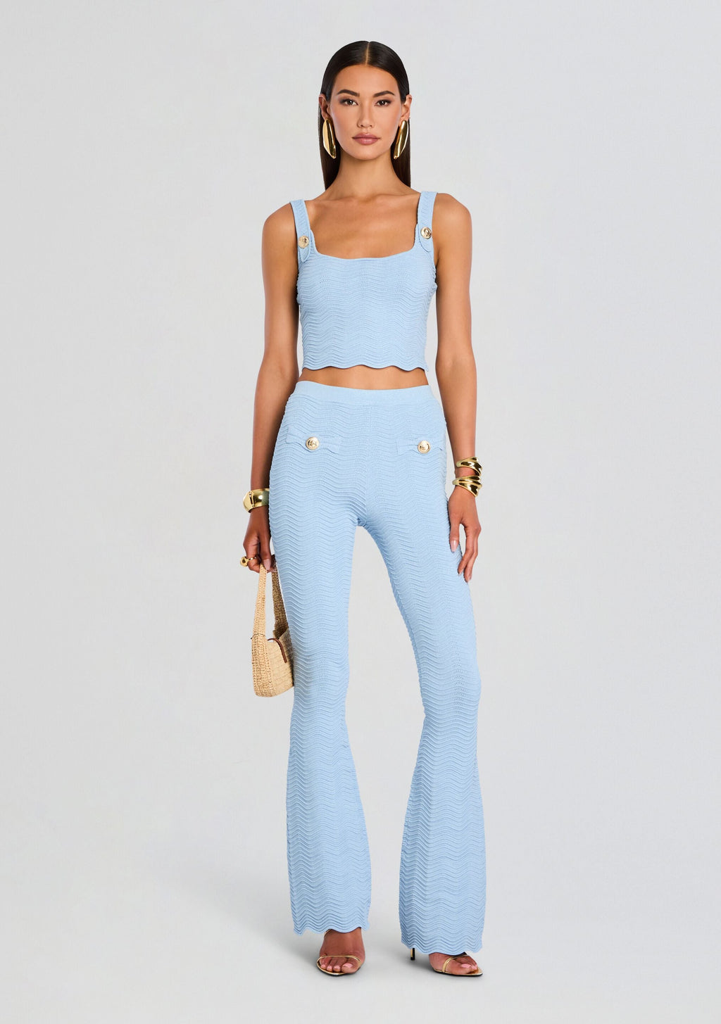 Aloe Metallic Rib Knit Top by retrofête in Metallic Powder Blue, product image 6
