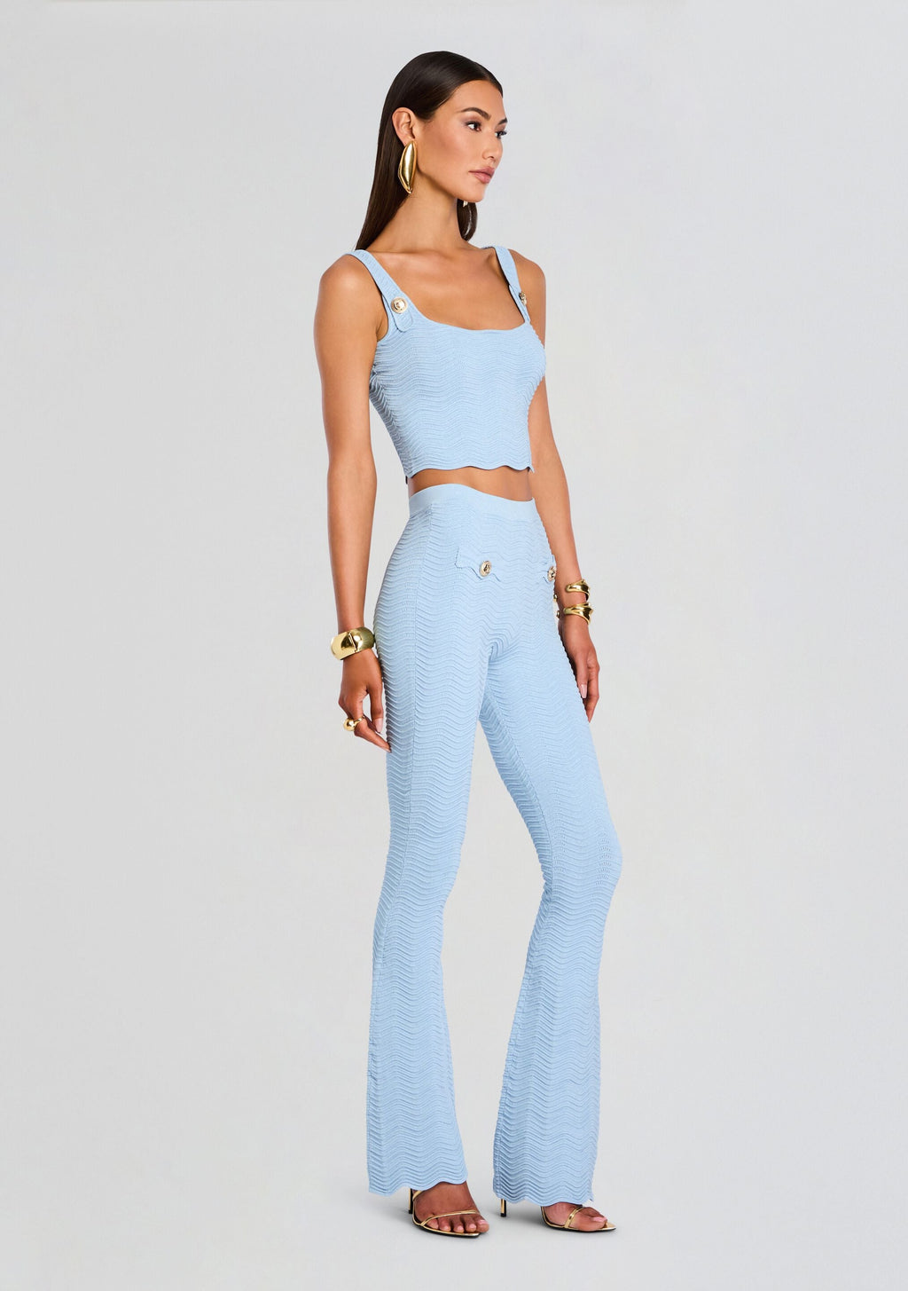 Aloe Metallic Rib Knit Top by retrofête in Metallic Powder Blue, product image 4