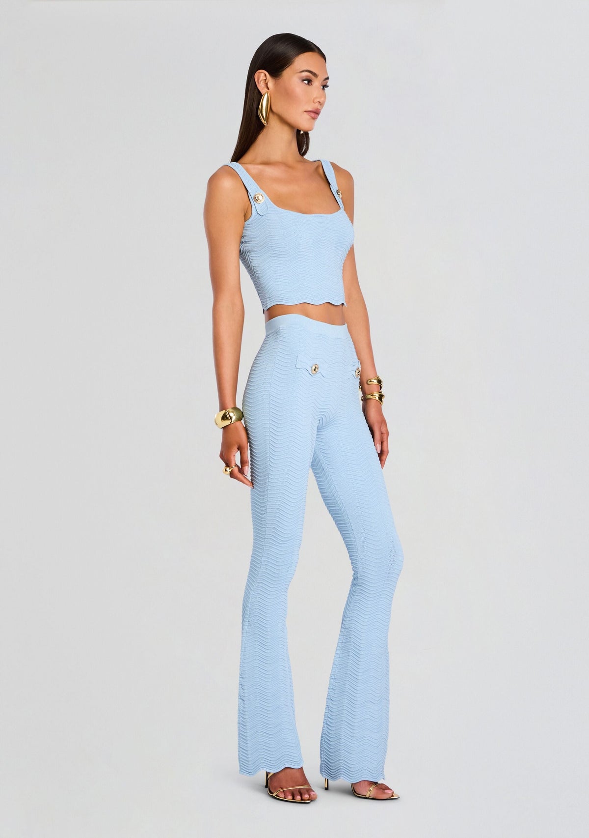 Aloe Metallic Rib Knit Top by retrofête in Metallic Powder Blue, product image 4
