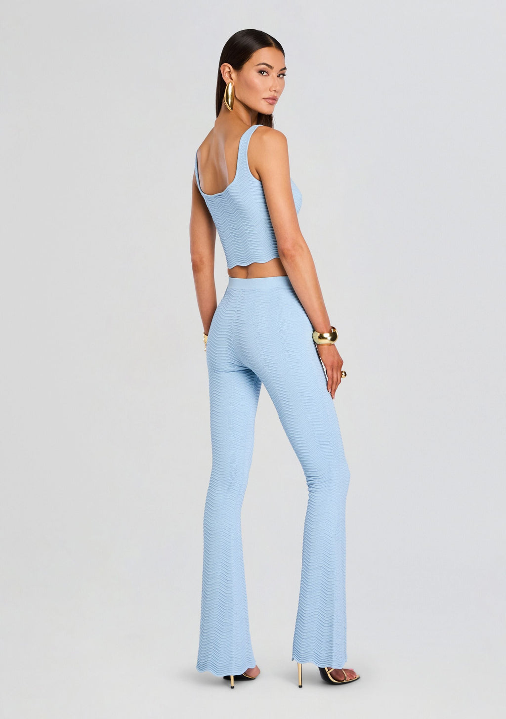 Aloe Metallic Rib Knit Top by retrofête in Metallic Powder Blue, product image 5
