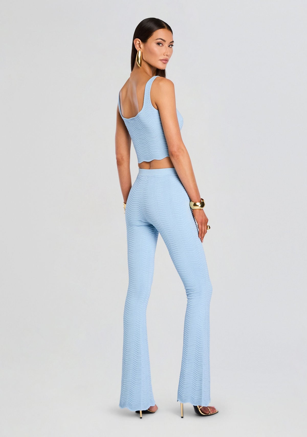 Aloe Metallic Rib Knit Top by retrofête in Metallic Powder Blue, product image 5