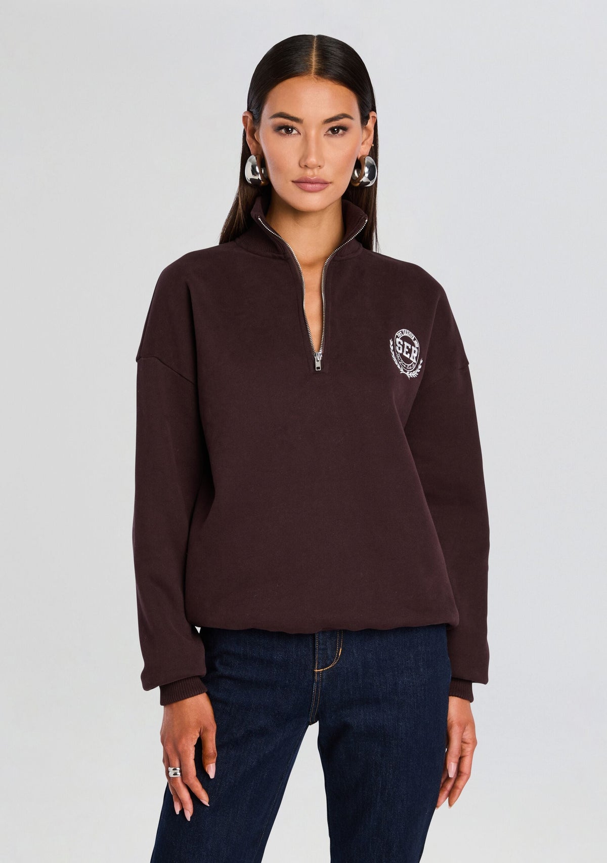 Asbury Sweatshirt by SEROYA in Ash Brown / White, product image 1