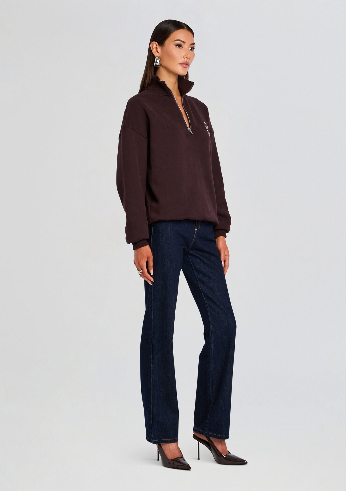 Asbury Sweatshirt by SEROYA in Ash Brown / White, product image 3