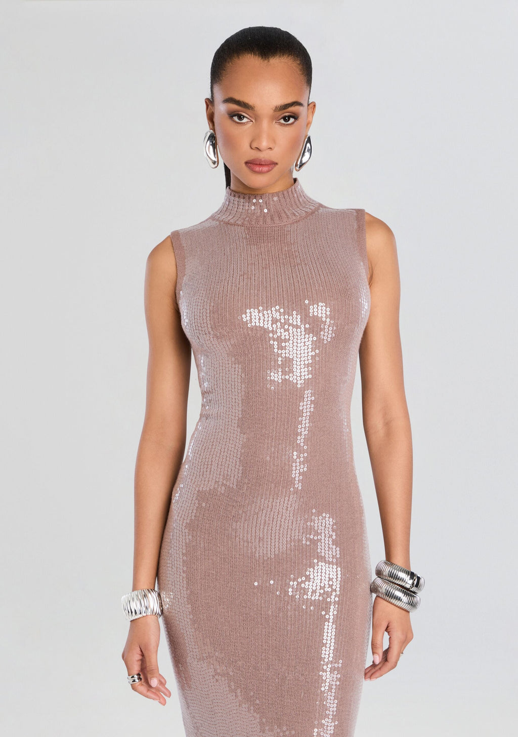 Dove Sequin Knit Dress by retrofête in Truffle, product image 6