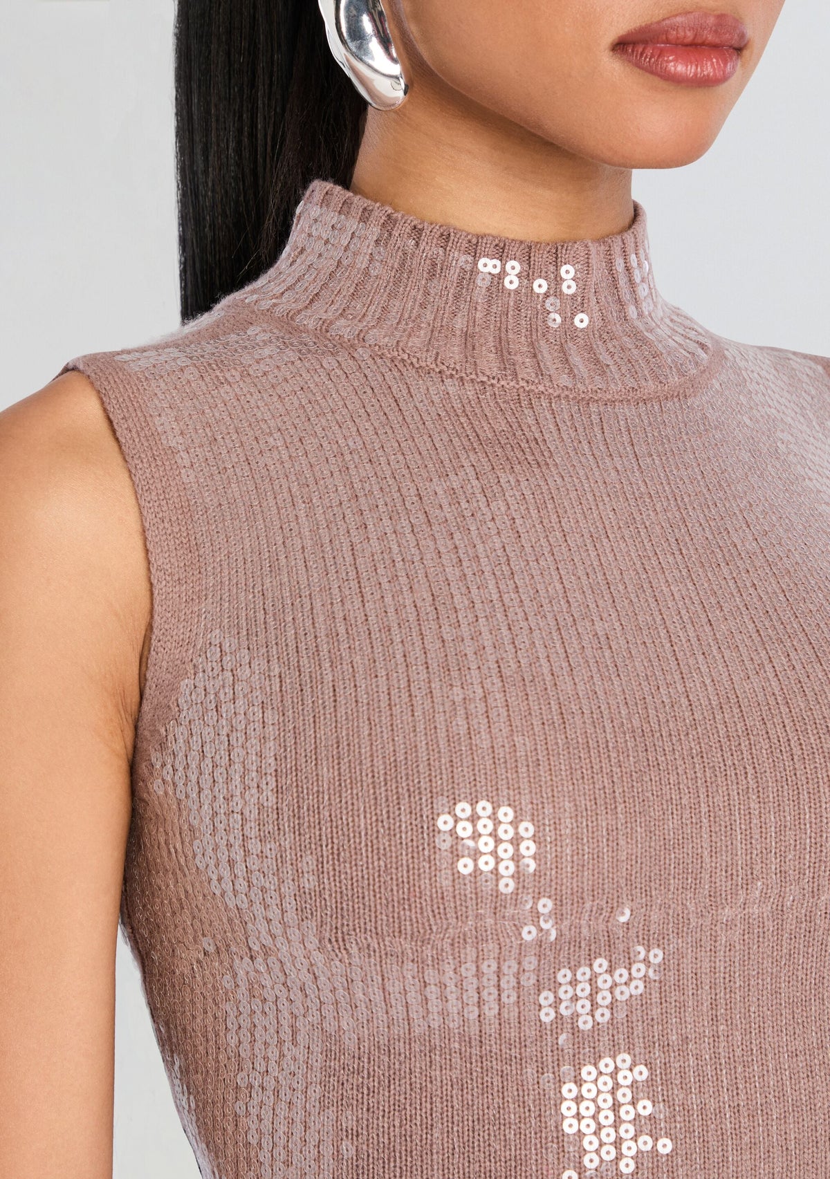 Dove Sequin Knit Dress by retrofête in Truffle, product image 2