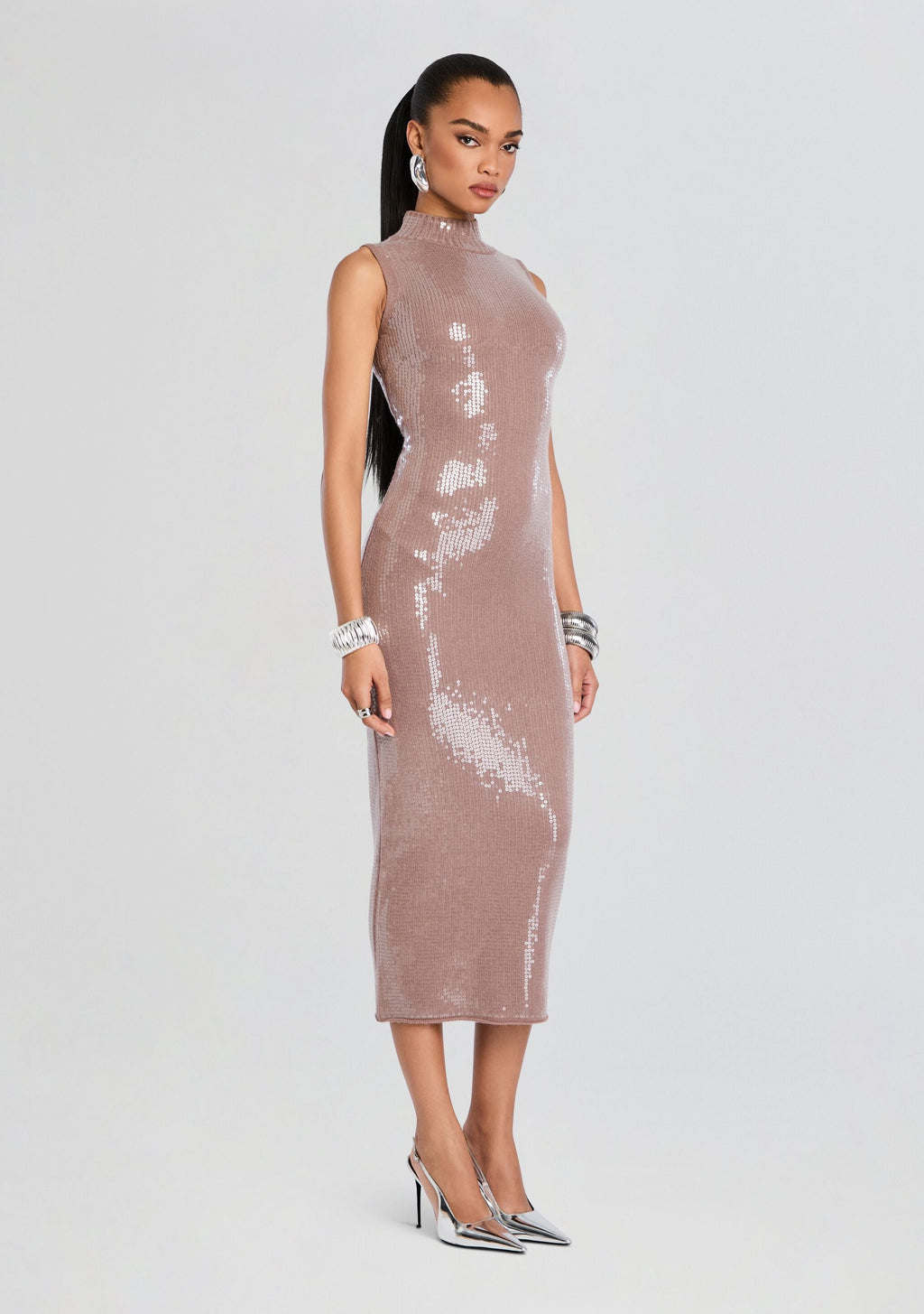 Dove Sequin Knit Dress by retrofête in Truffle, product image 3