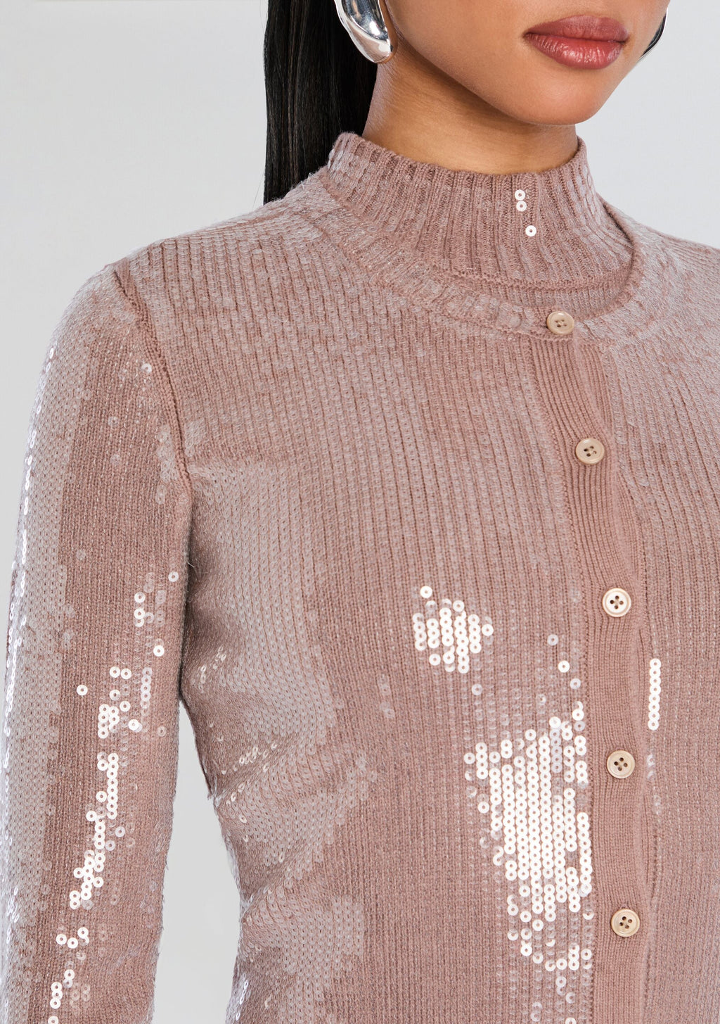 Annamarie Sequin Knit Cardigan by retrofête in Truffle, product image 2