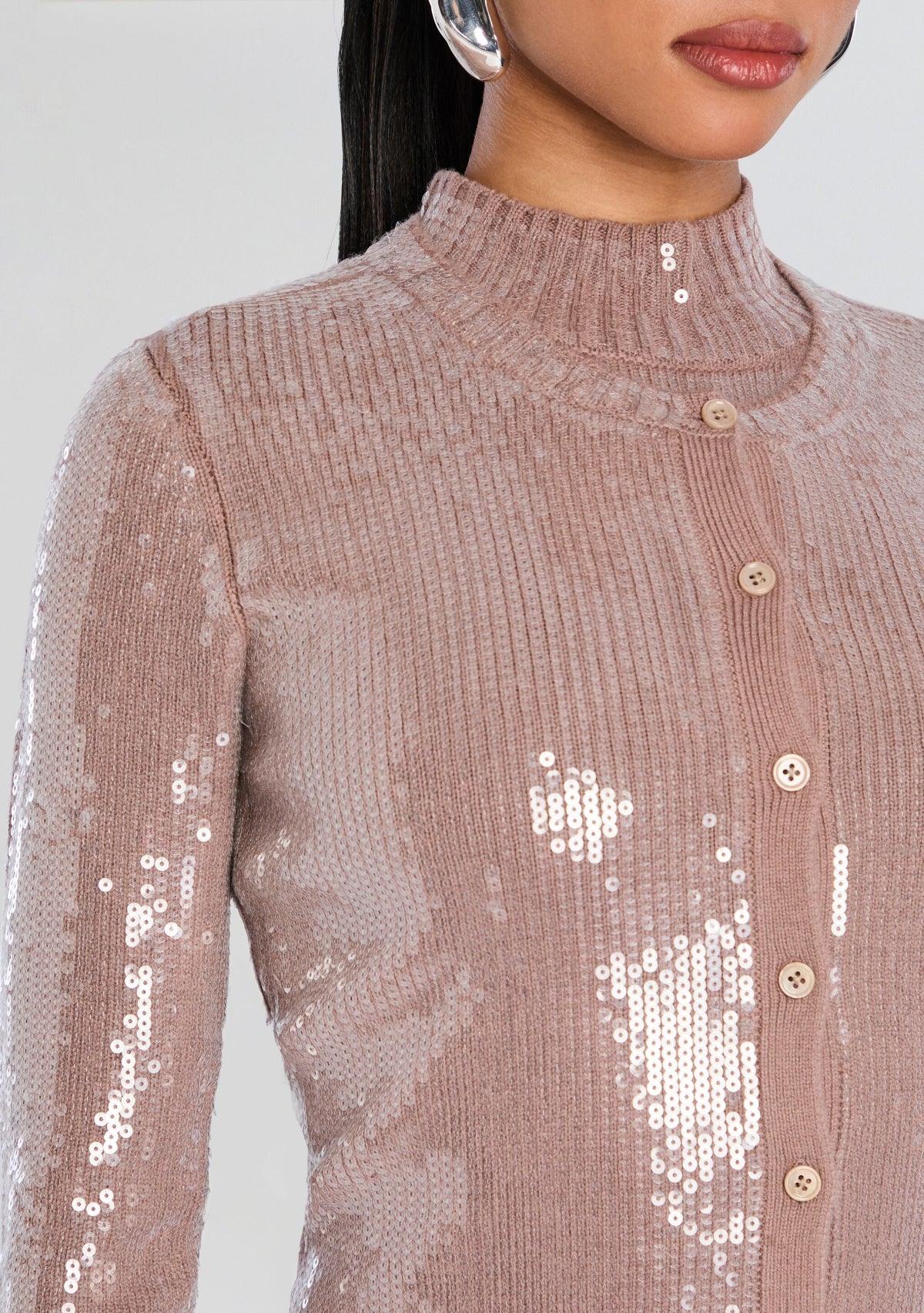 Annamarie Sequin Knit Cardigan by retrofête in Truffle, product image 2
