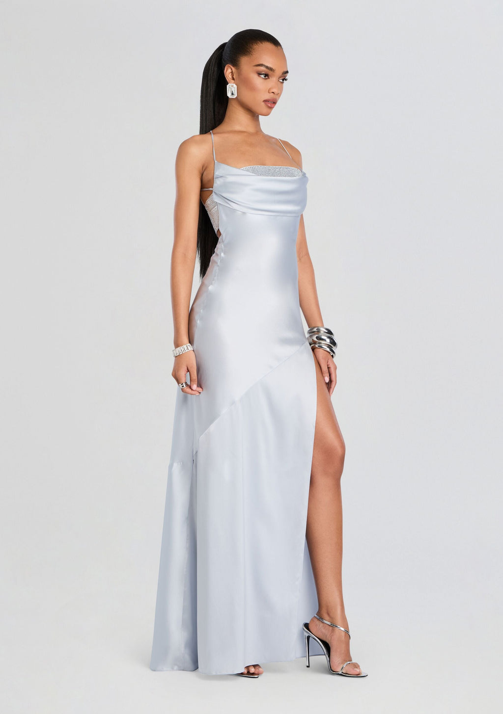 Emery Embellished Silk Dress by retrofête in Dove, product image 4