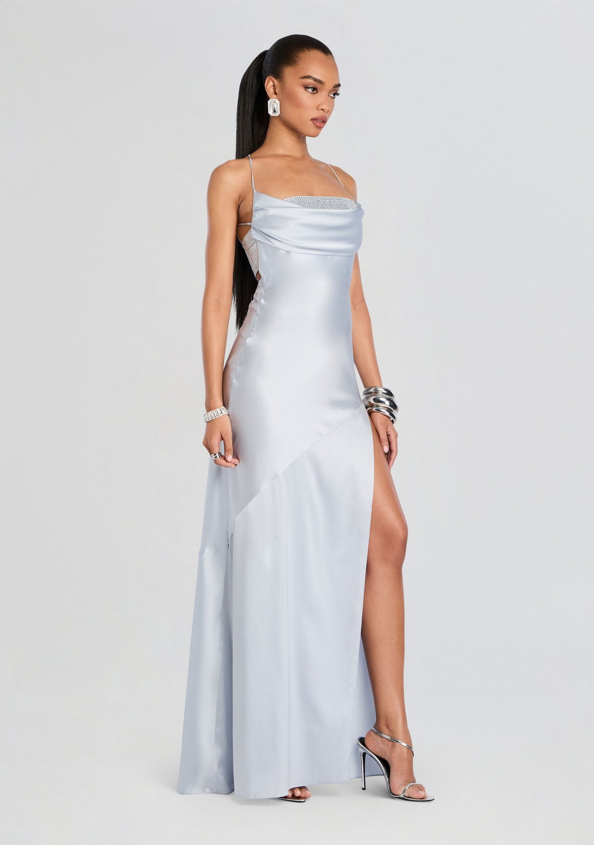 Emery Embellished Silk Dress by retrofête in Dove, product image 4