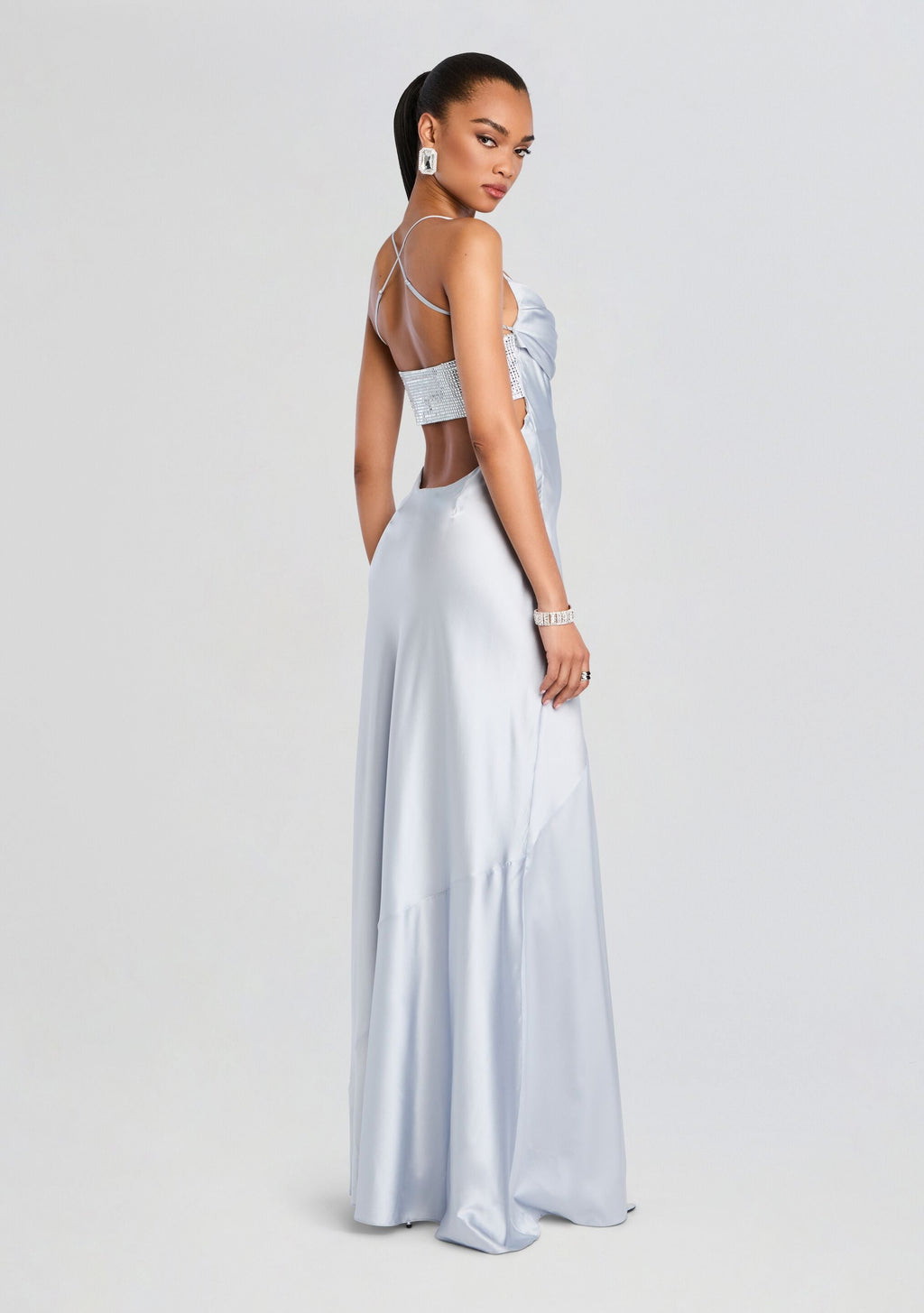 Emery Embellished Silk Dress by retrofête in Dove, product image 1