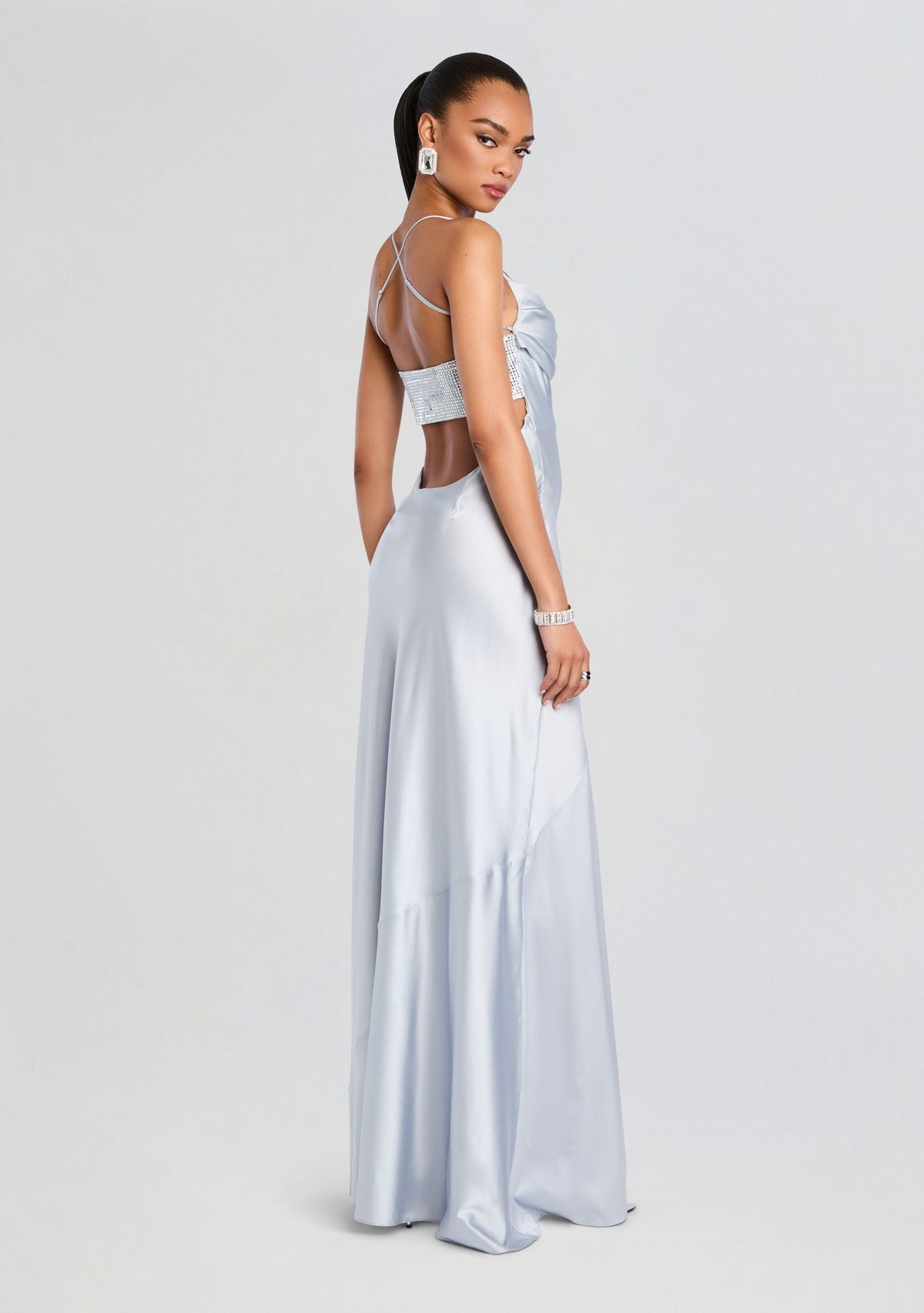 Emery Embellished Silk Dress by retrofête in Dove, product image 1