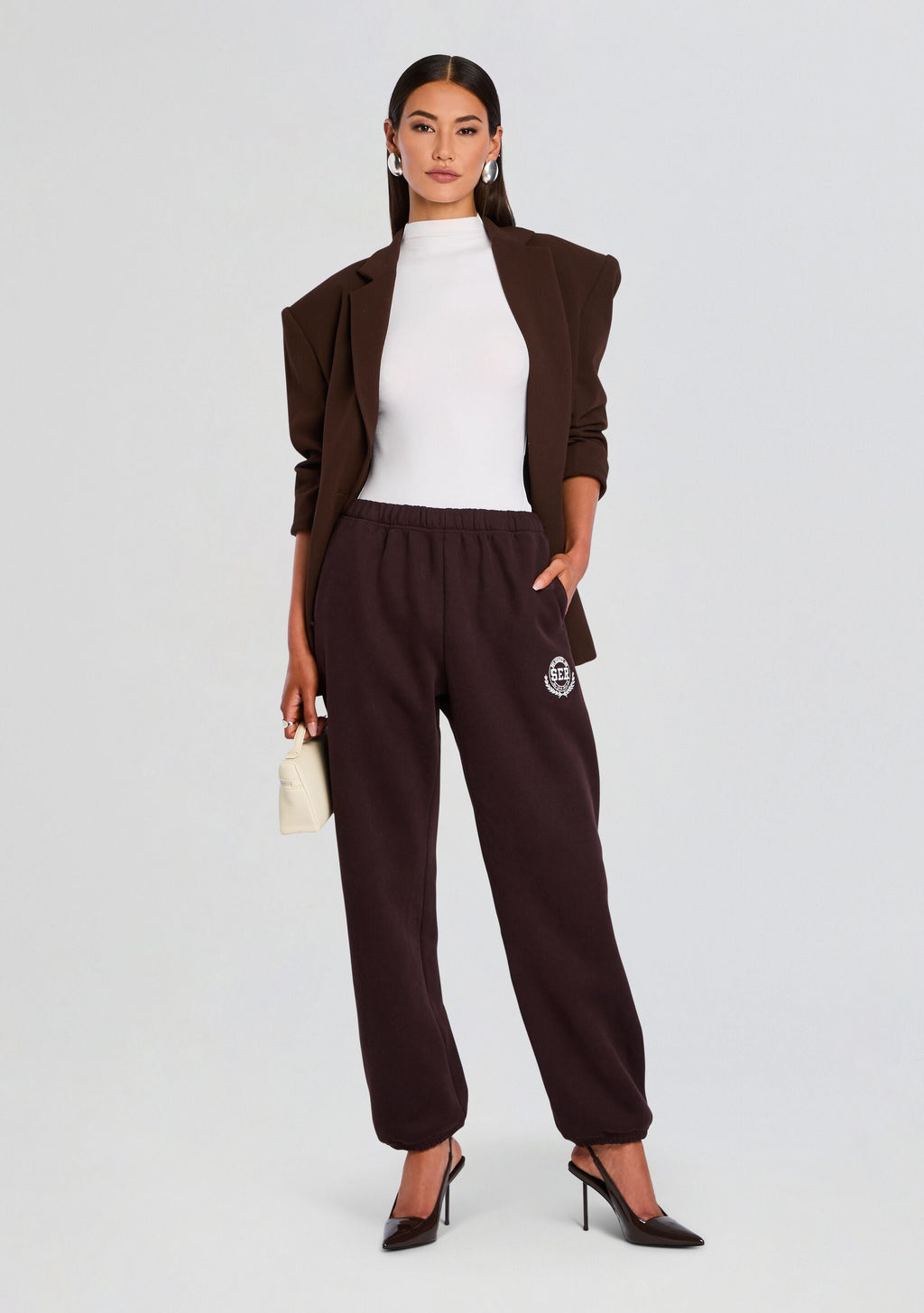 Hallie Sweatpant by SEROYA in Ash Brown / White, product image 5