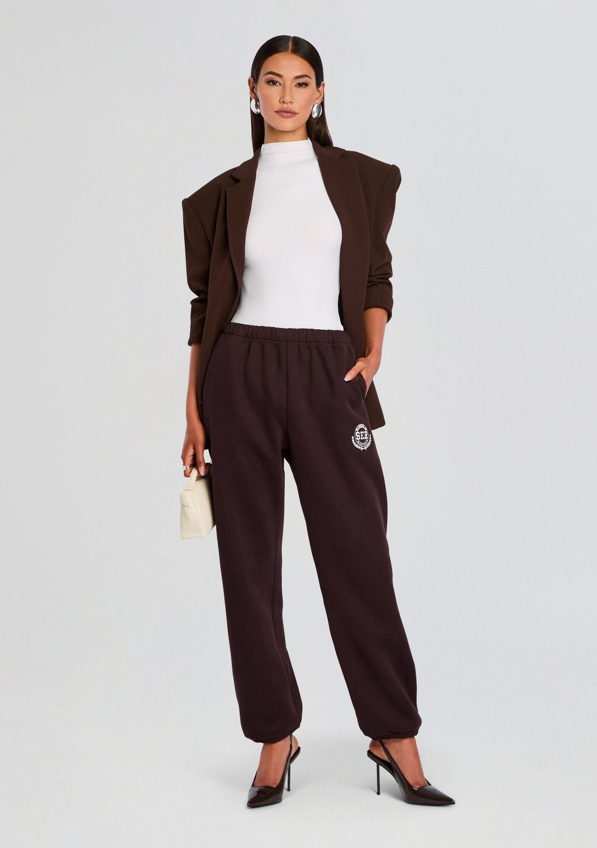 Hallie Sweatpant by SEROYA in Ash Brown / White, product image 5