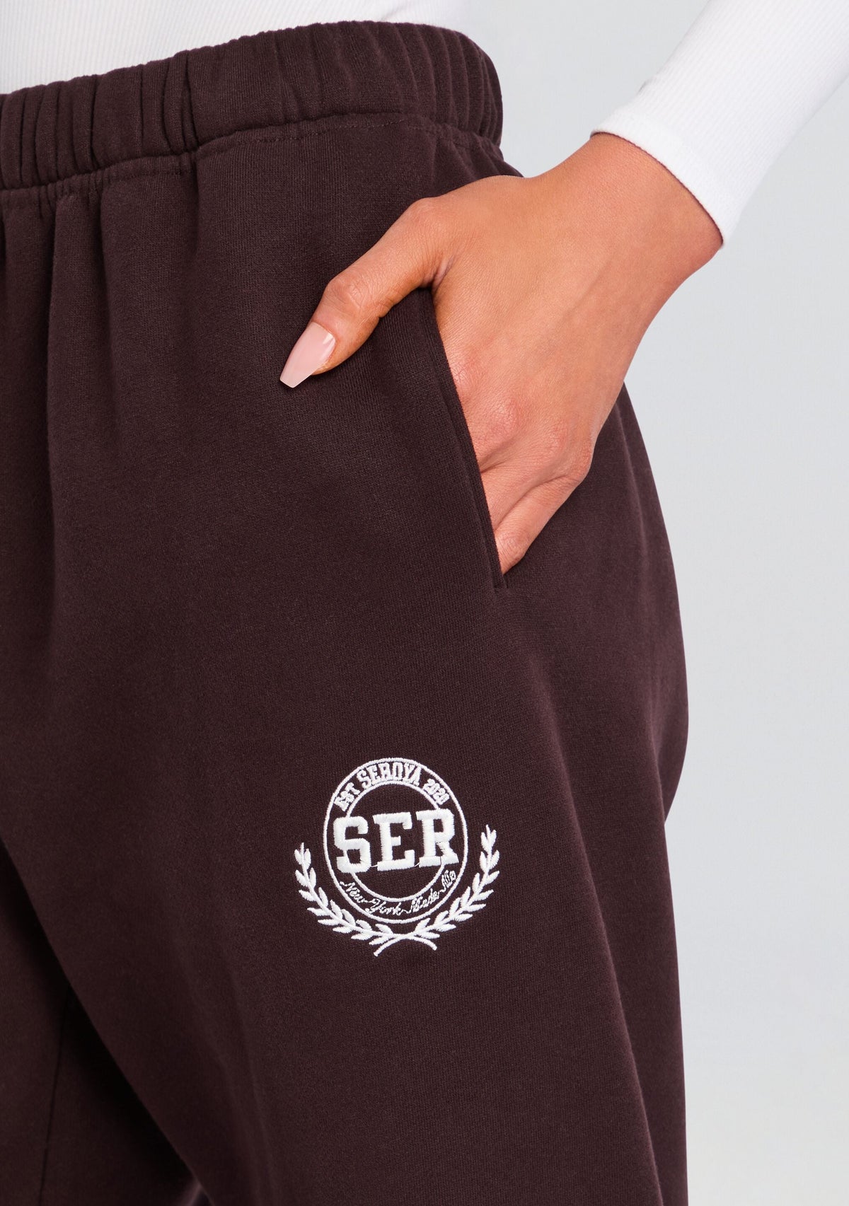 Hallie Sweatpant by SEROYA in Ash Brown / White, product image 2