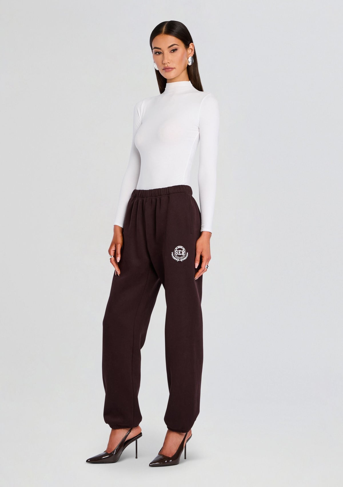 Hallie Sweatpant by SEROYA in Ash Brown / White, product image 3