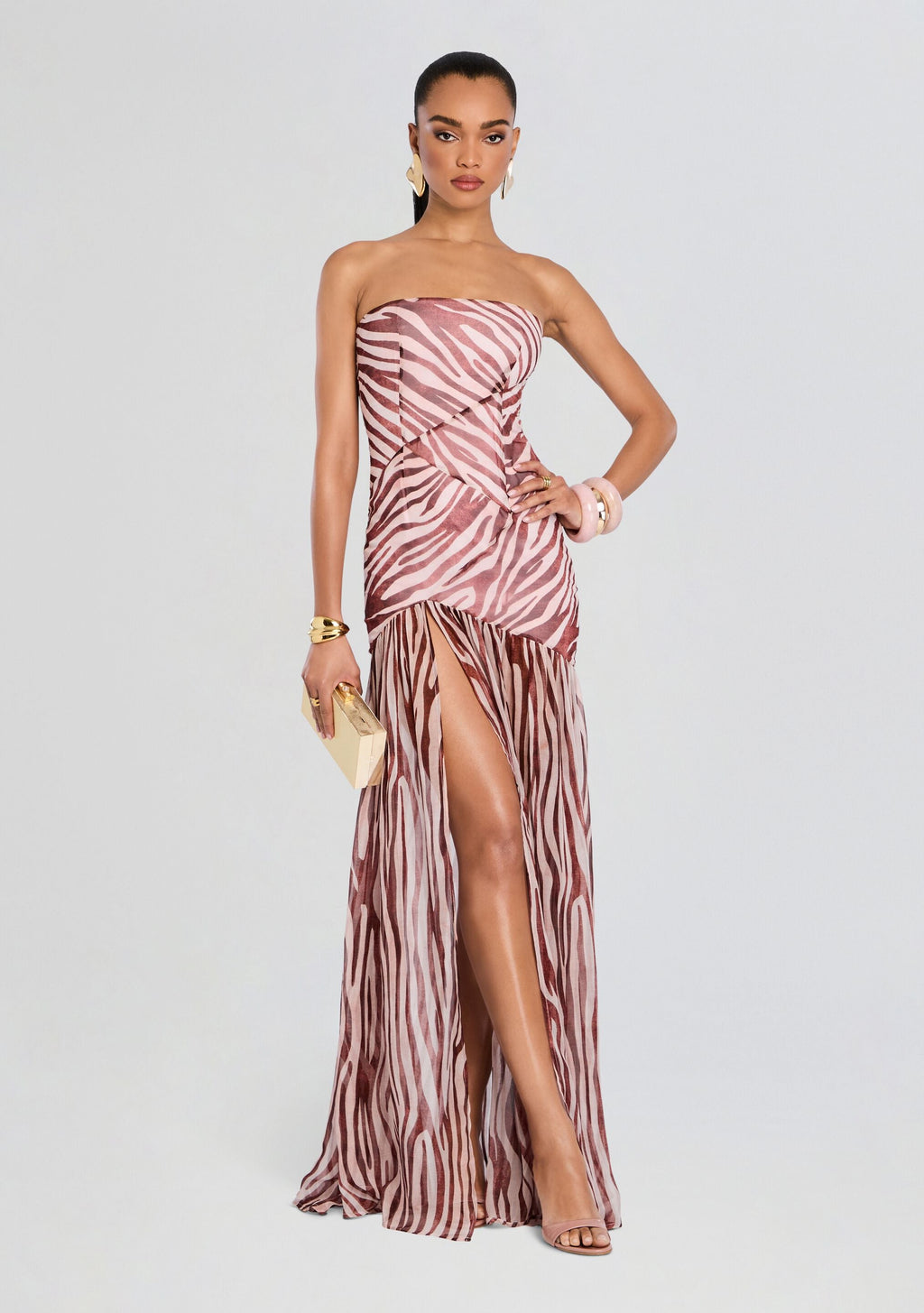 Nicole Silk Chiffon Dress by retrofête in Earl Rose Zebra, product image 1