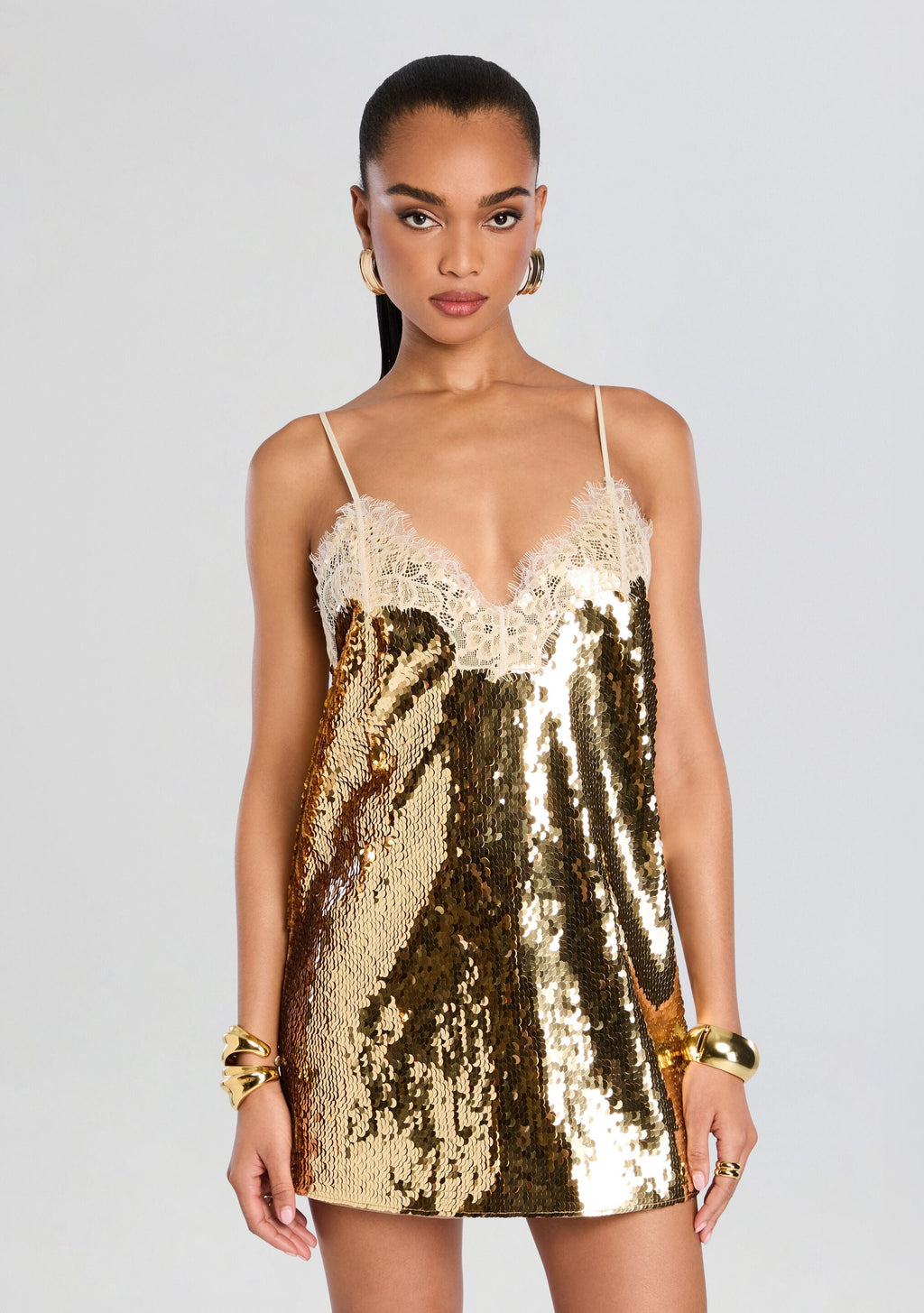 Olive Sequin Lace Dress by retrofête in Gold, product image 5