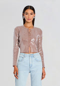 Annamarie Sequin Knit Cardigan by retrofête in Truffle, product image 1